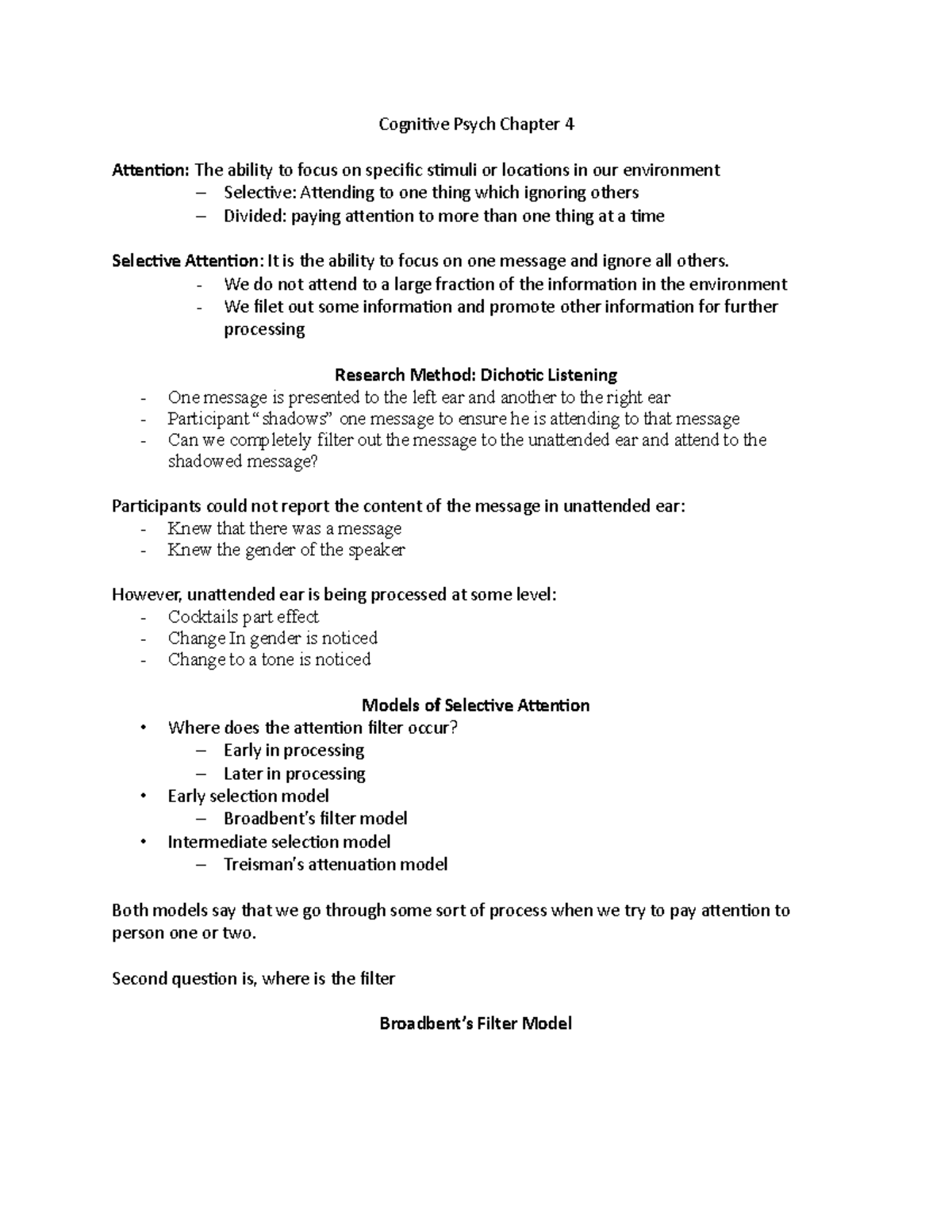 Cognitive Psych PSY101 Chapter 4: Attention and Processing Models - Studocu