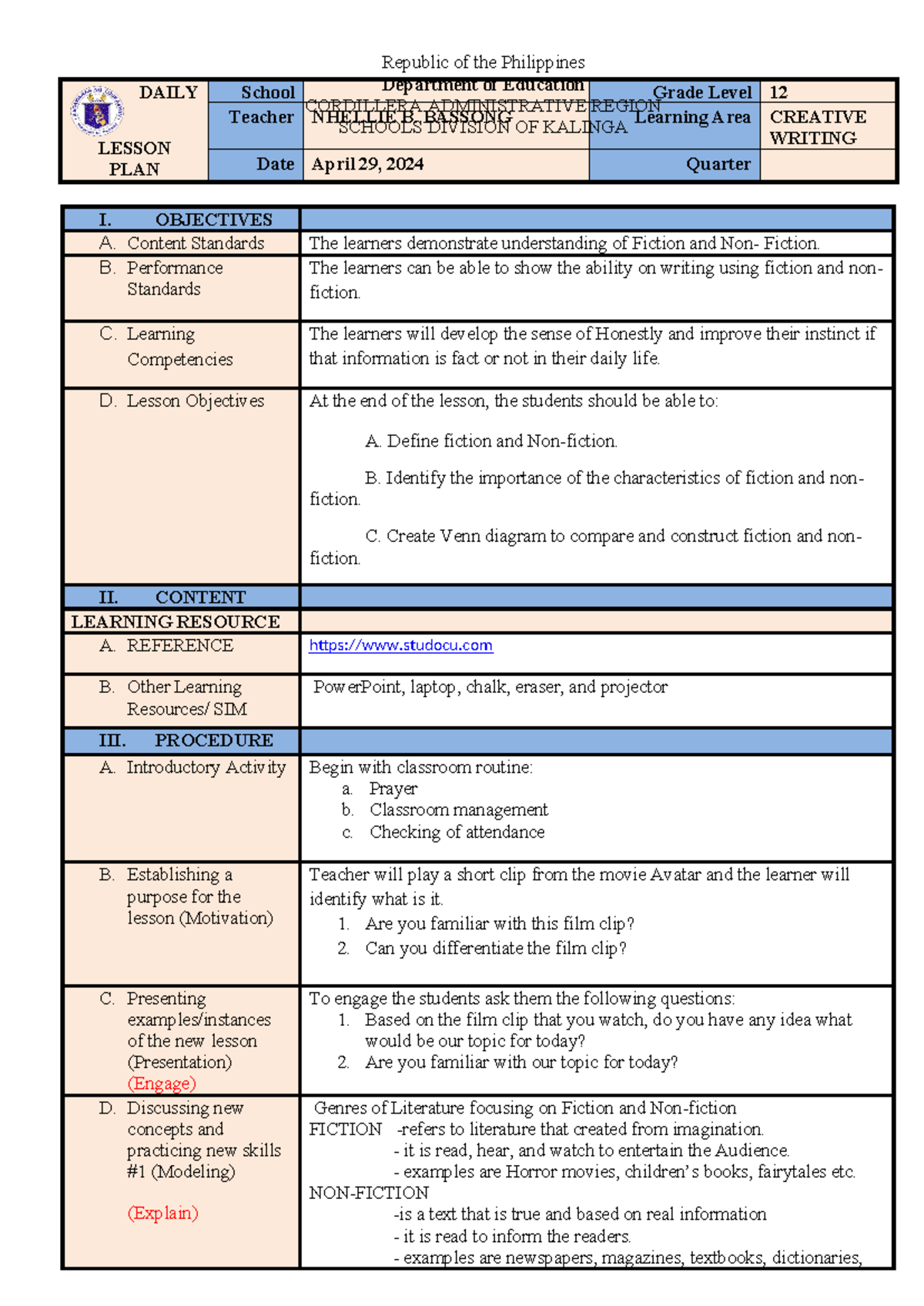 Public DLP Grade 12 Copy - DAILY LESSON PLAN School Grade Level 12 ...