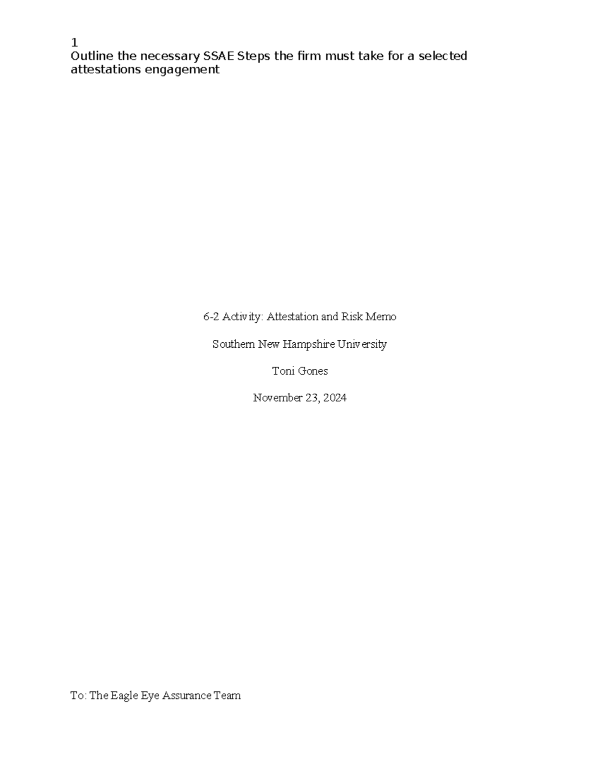 6-2 Memo on SSAE Steps in Attestation Engagements for ACC 645 - Studocu
