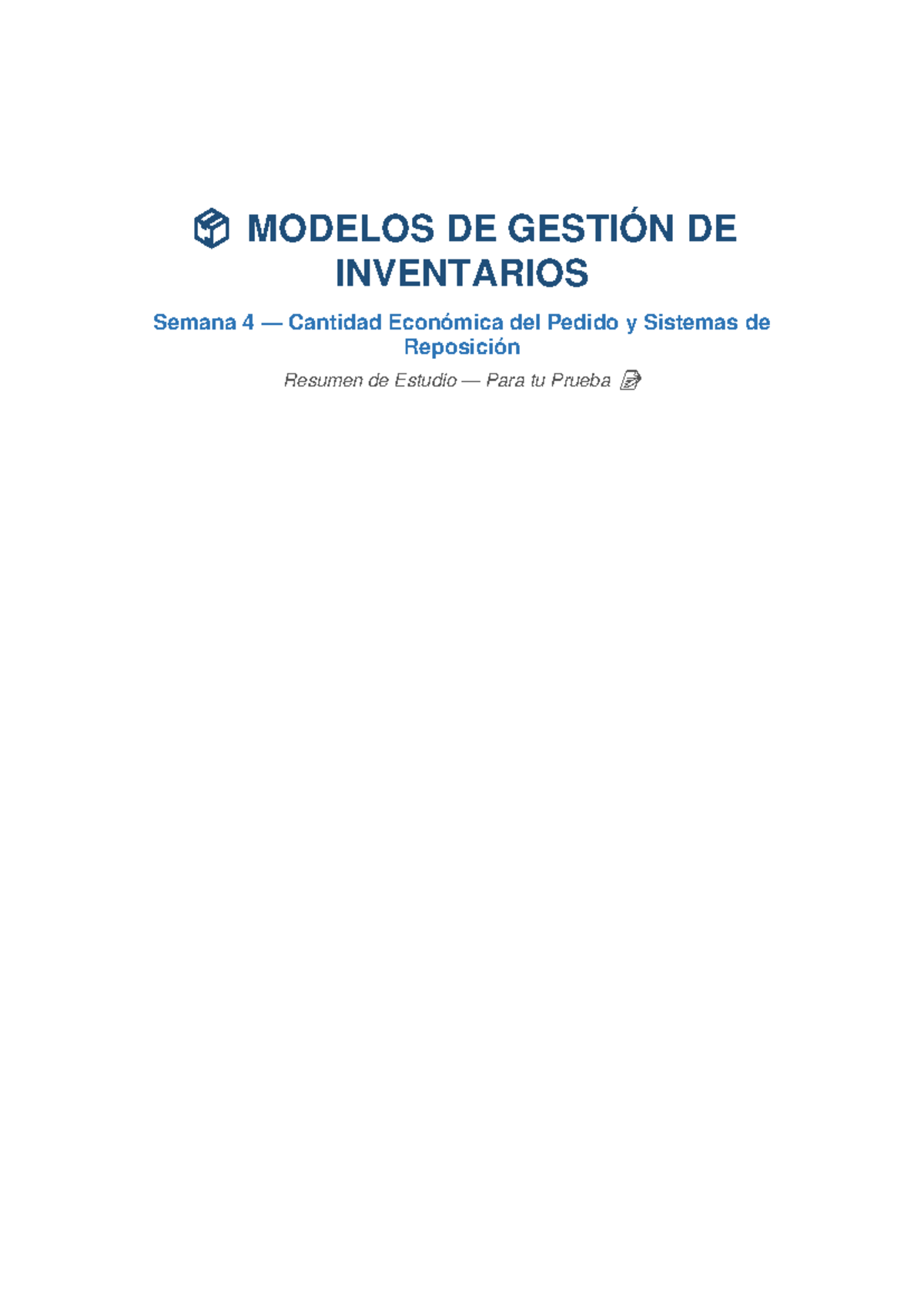 Resumen de Modelos de Gestión de Inventarios - Semana 4 (CEP y Sistemas ...