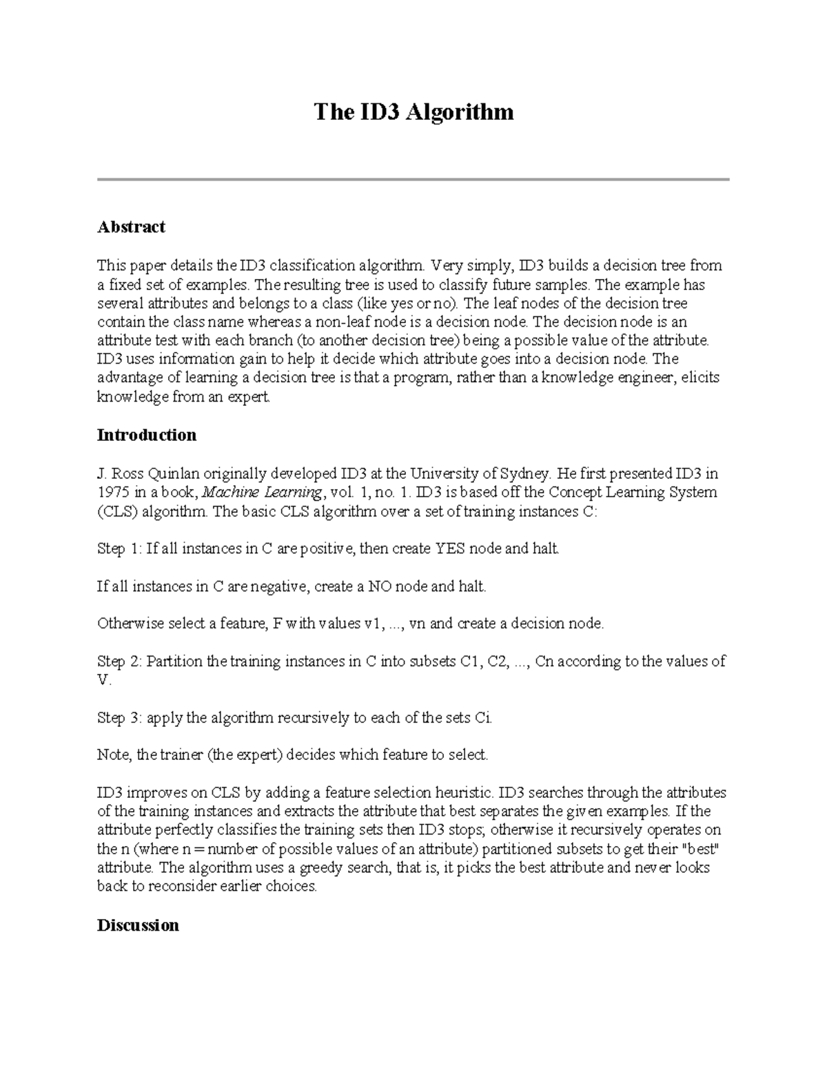 ID3 use - gggggggggggggggggggggggggg - The ID3 Algorithm Abstract This ...