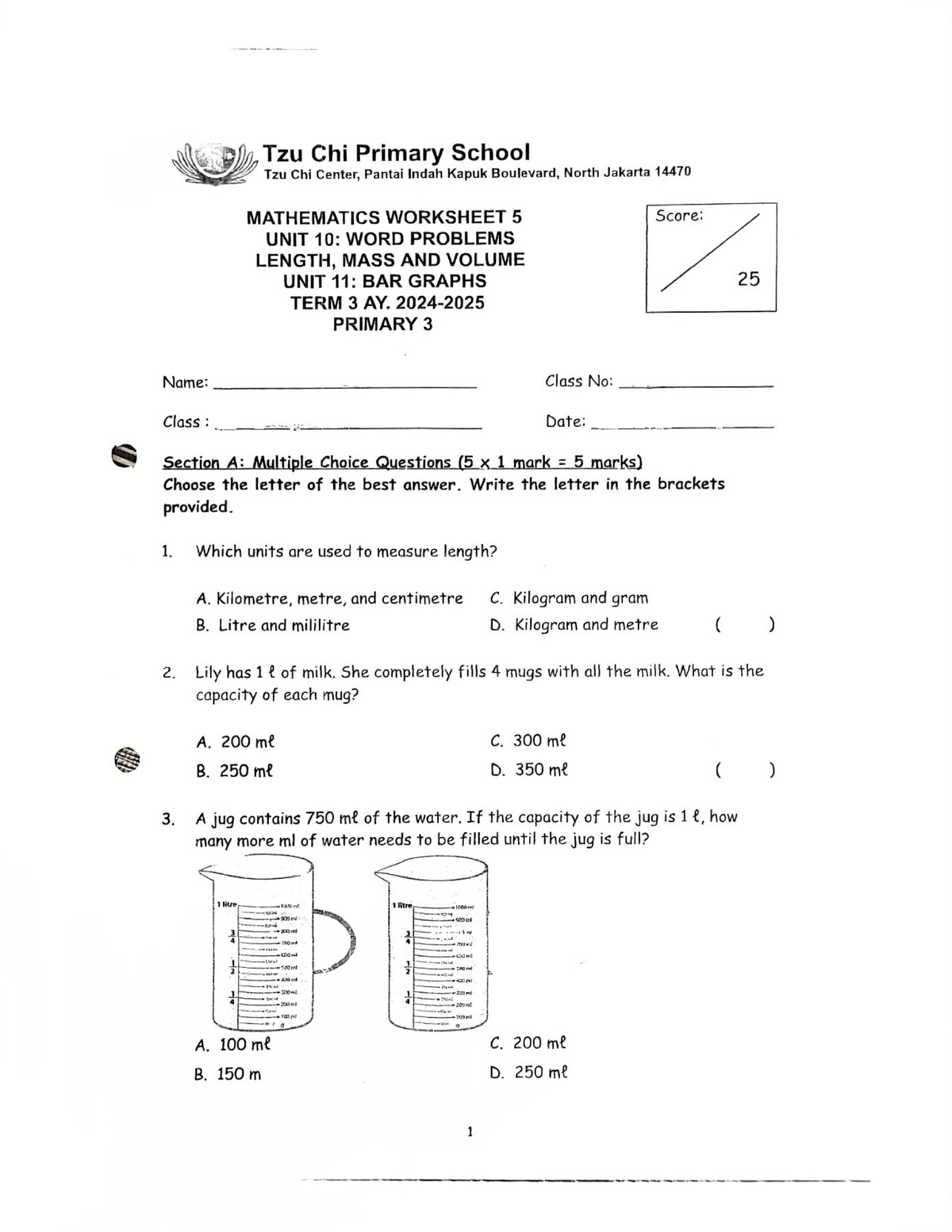 P3 MATHEMATICS WORKSHEET 5 TERM 3: WORD PROBLEMS & GRAPHS - Studocu