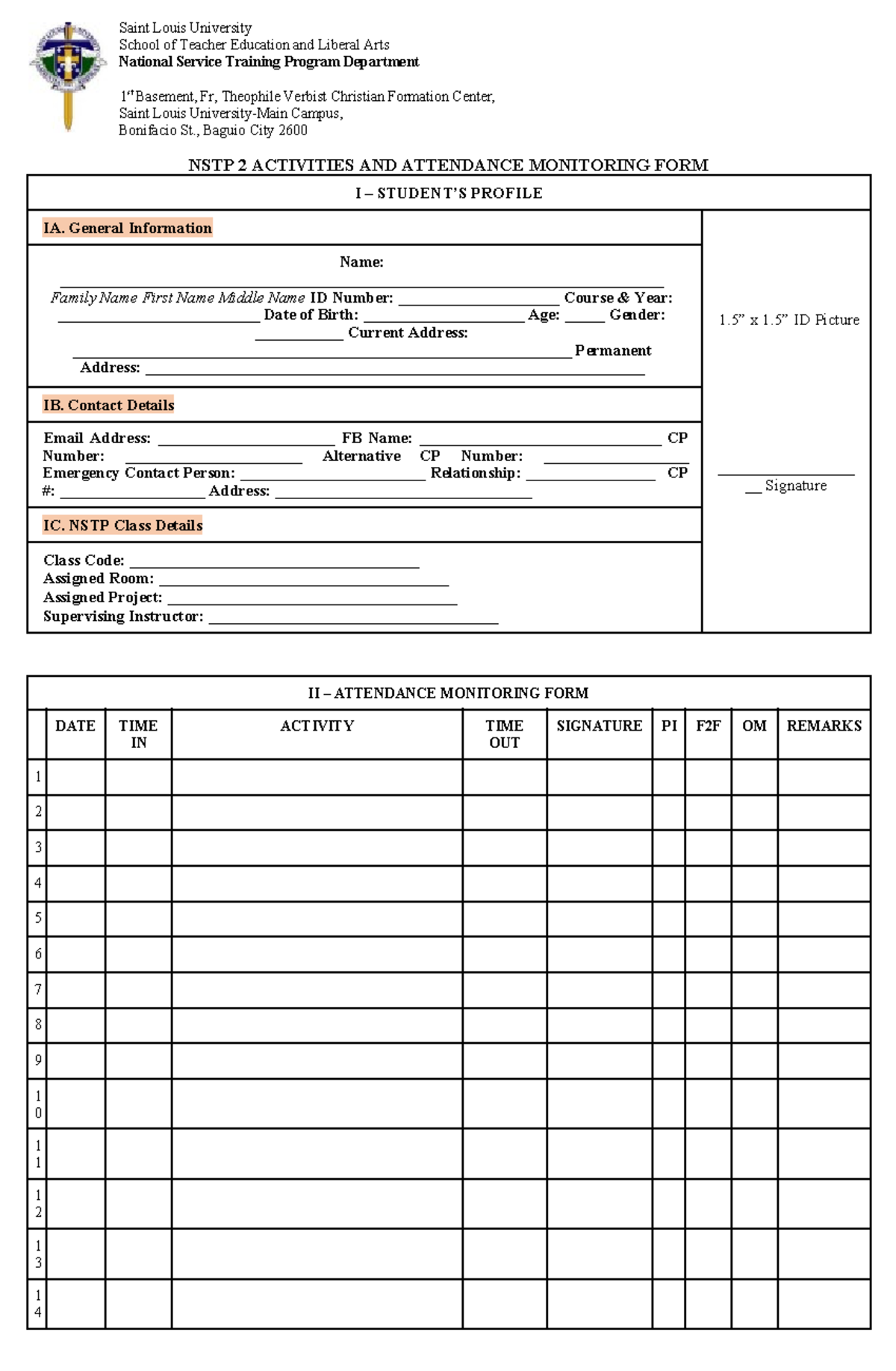 NSTP 2 - Updated Activities & Attendance Monitoring Form - Studocu