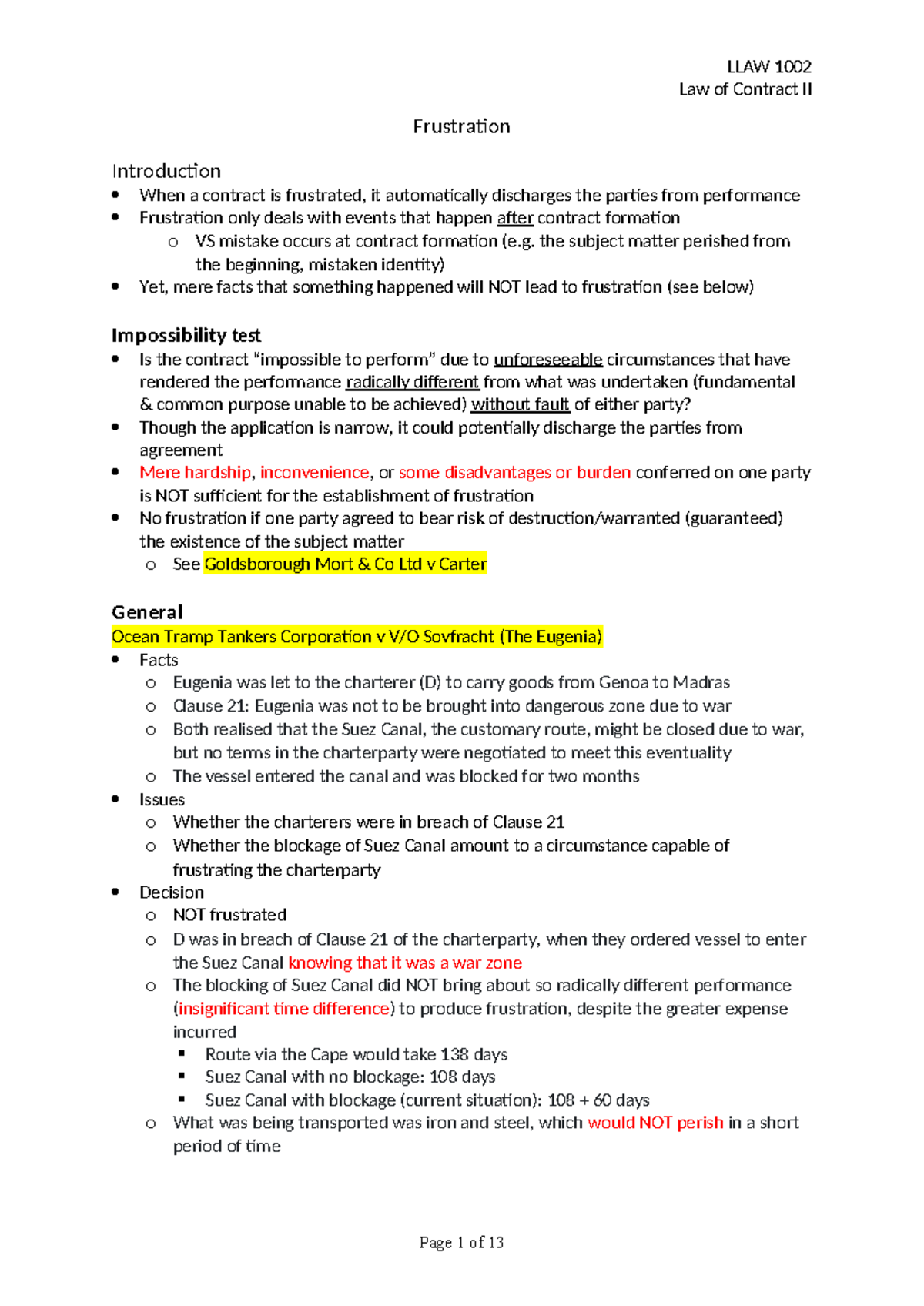 Frustration in Contract Law II: Key Principles and Case Studies - Studocu