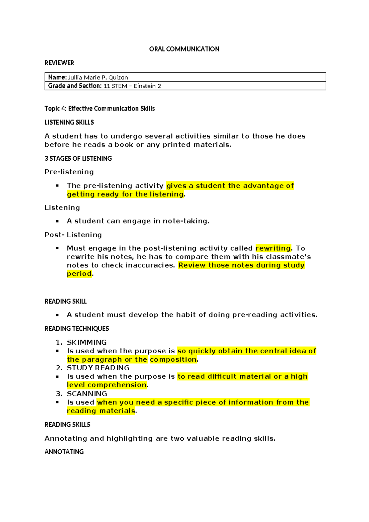 ORAL COMM 11 STEM - Effective Communication Skills Reviewer - Studocu