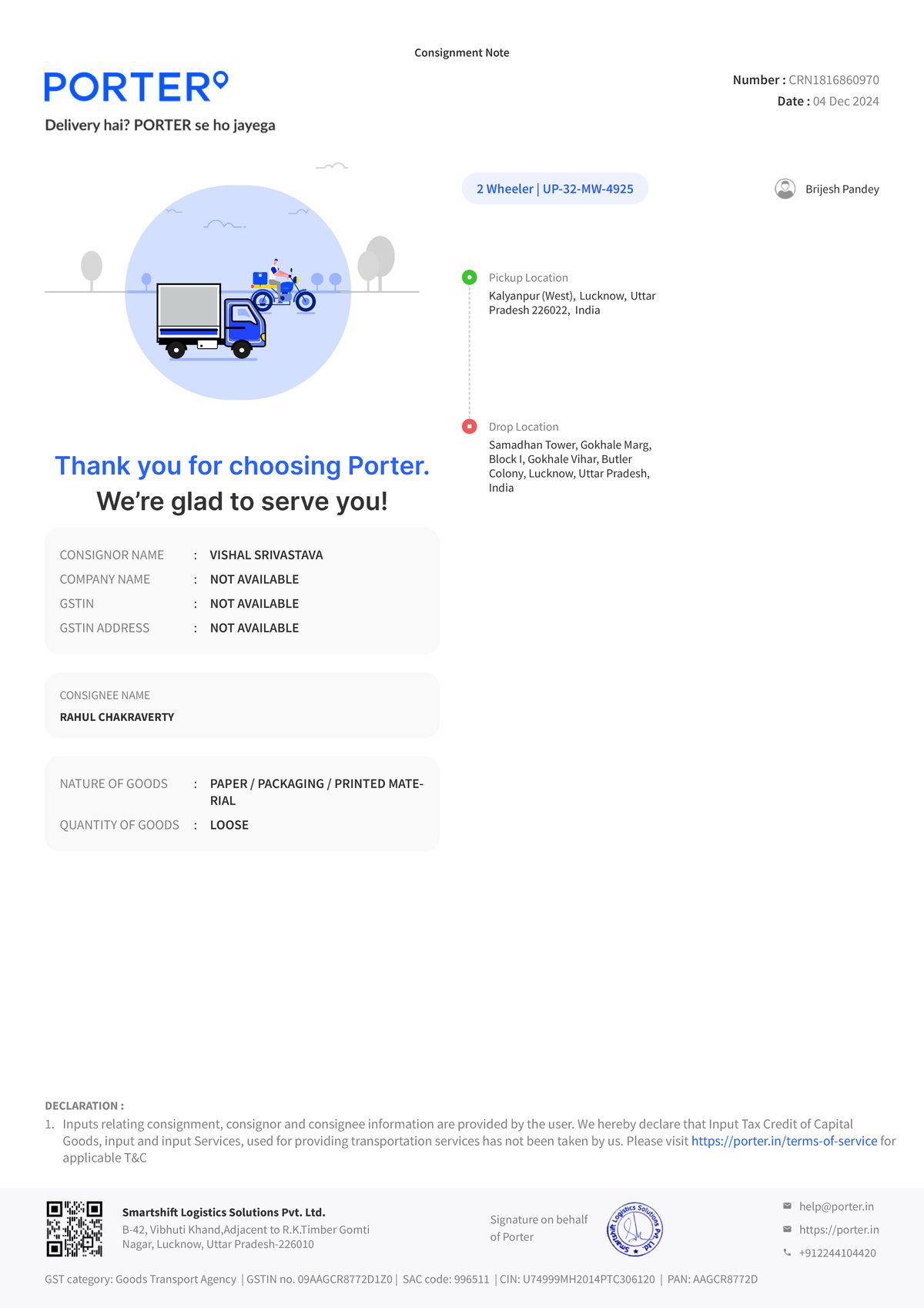 Porter Consignment Note (CRN1816860970)-3 - Consignment ote CONSIGNOR N ...