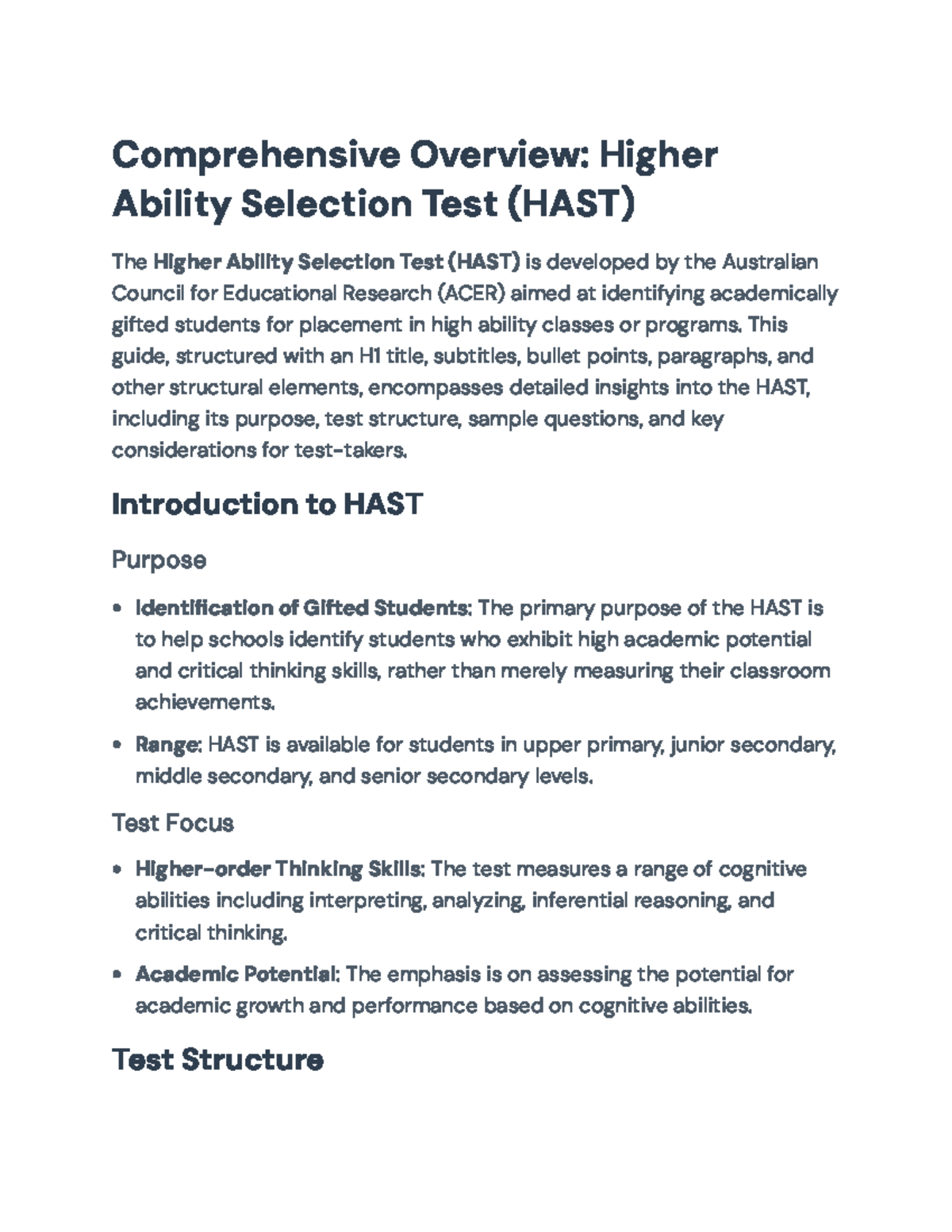 HAST Study Guide: Strategies for Success in Higher Ability Tests - Studocu