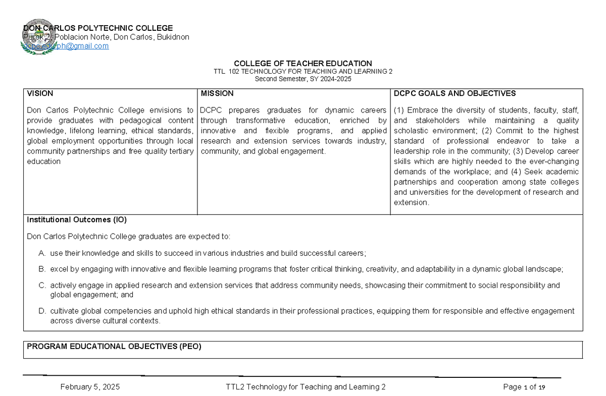 TTL 102 Technology for Teaching and Learning 2: Vision, Goals, and ...