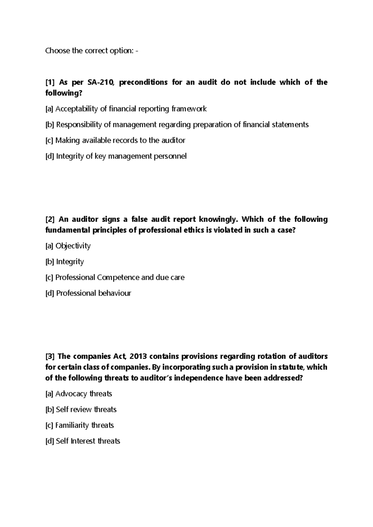 21062022 CA Ashish Bahl Chapter 1 Audit Preconditions & Ethics - Studocu