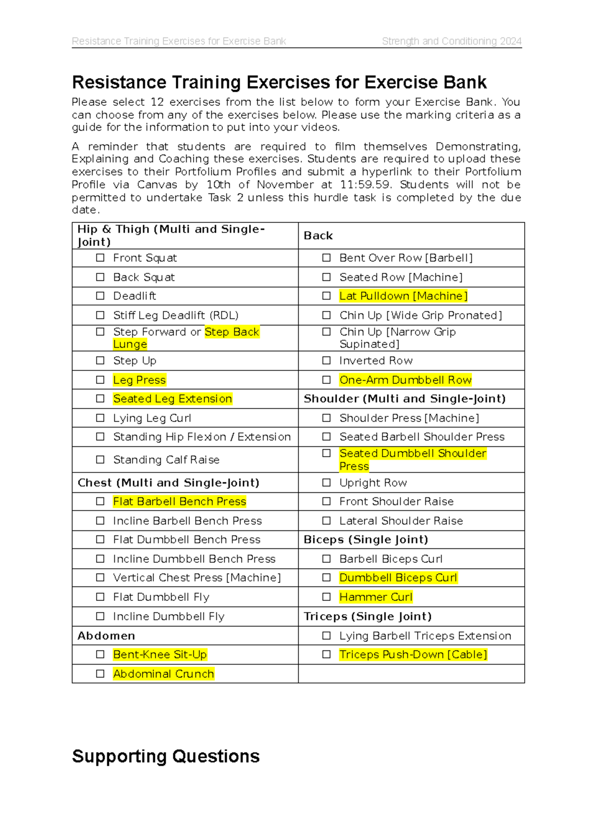 Resistance Training Exercises for Exercise Bank: Strength ...