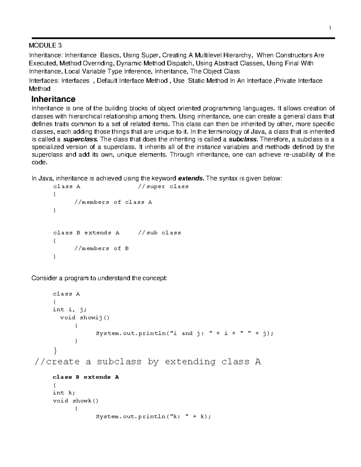 OOP Concepts in Java: Inheritance & Interfaces (Module 3 - VTU) - Studocu