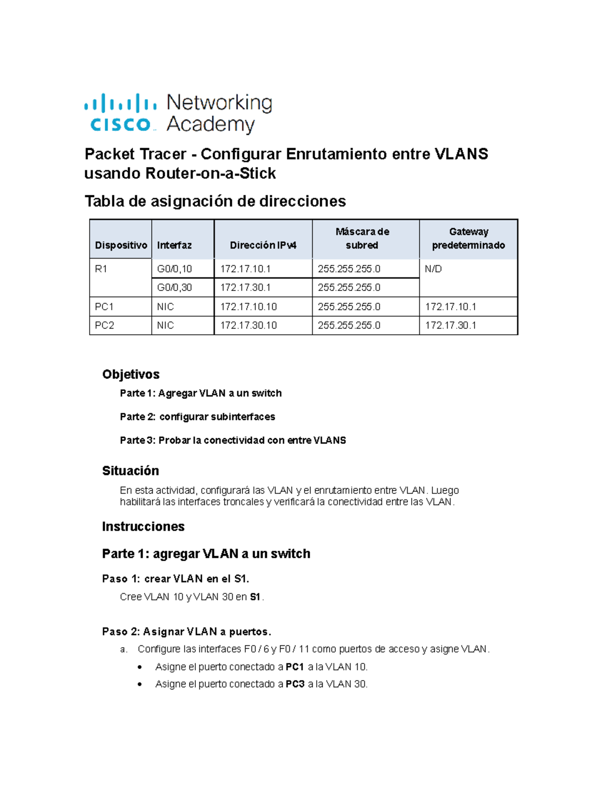 Configuración de Enrutamiento entre VLANs en Packet Tracer - 4.2.7 ...