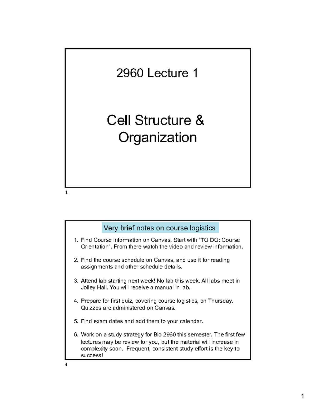 Bio 2960 Lecture 1: Cell Structure & Organization - Studocu