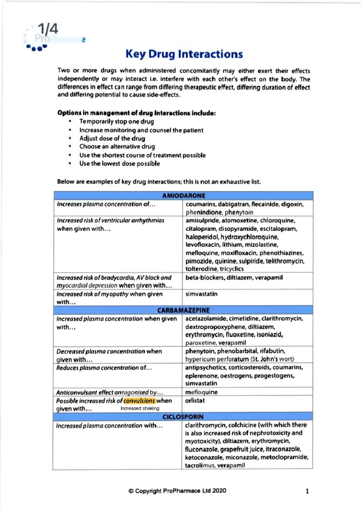 Key Drug Interactions - Notes for Pharmacology Course (PHAR 101) - Studocu