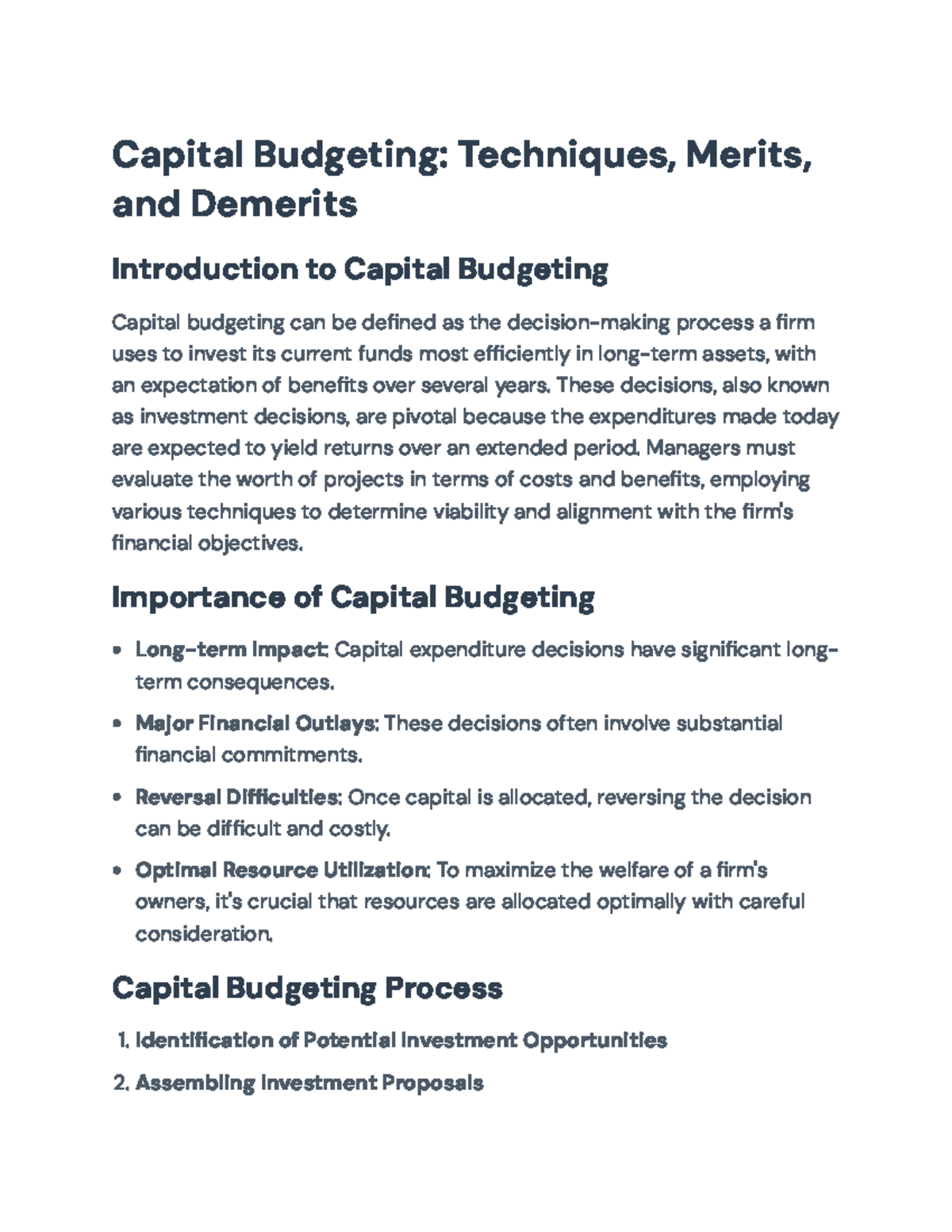 Capital Budgeting Techniques: Evaluation Methods and Their Implications ...