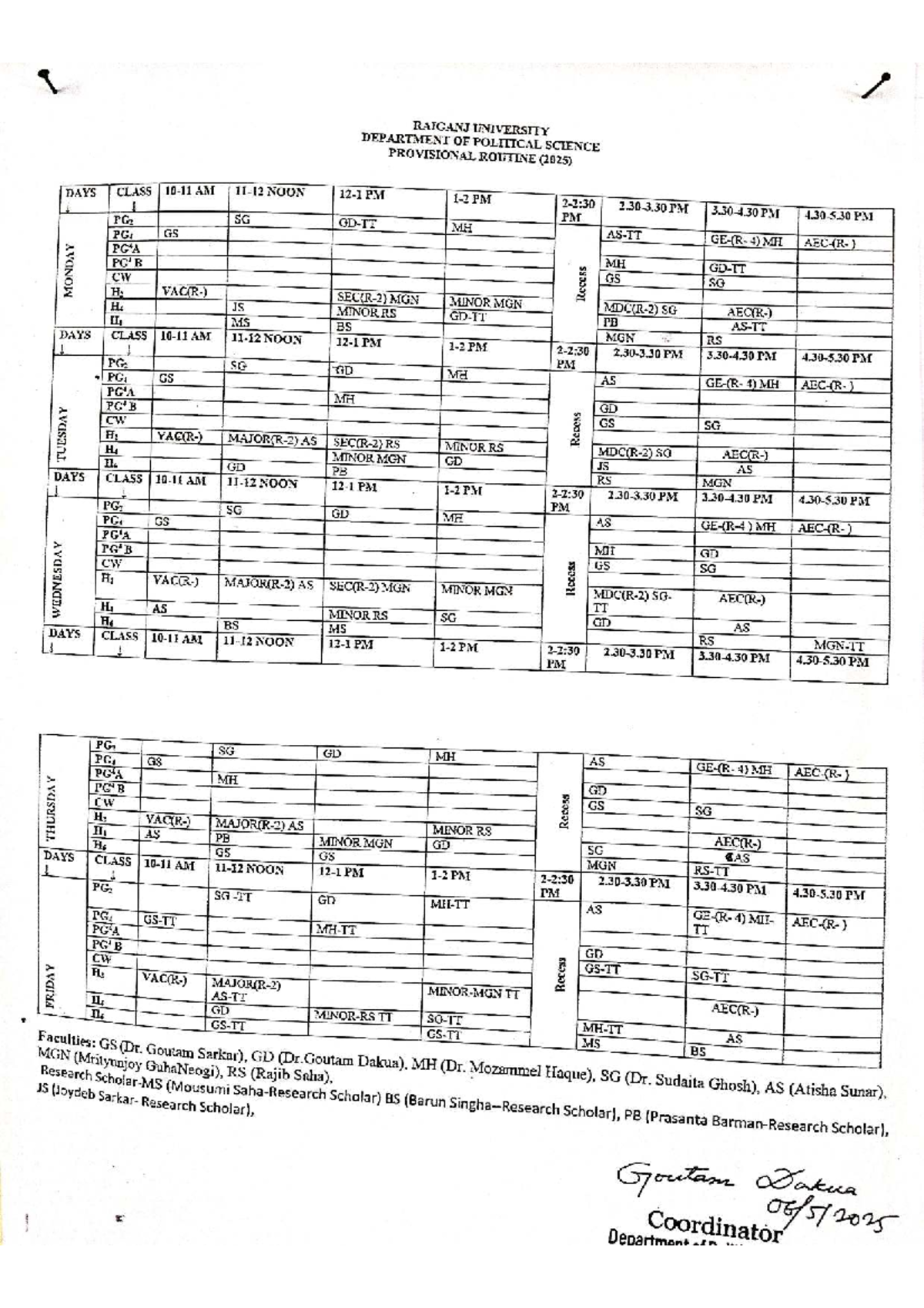RAIGANJ UNIVERSITY POLITICAL SCIENCE PROVISIONAL ROUTINE (2025) - Studocu