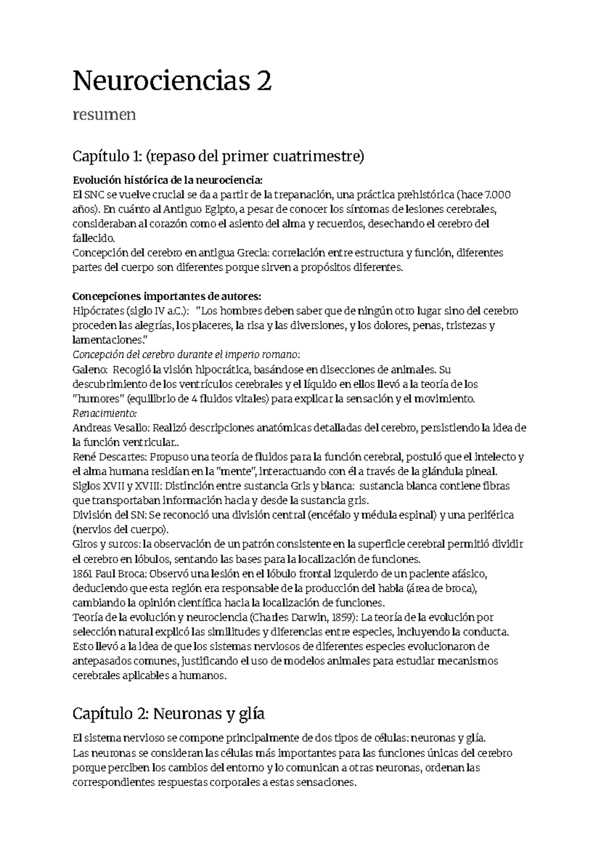 Resumen del 1er Parcial de Neurociencias 2: Evolución y Función del SNC ...