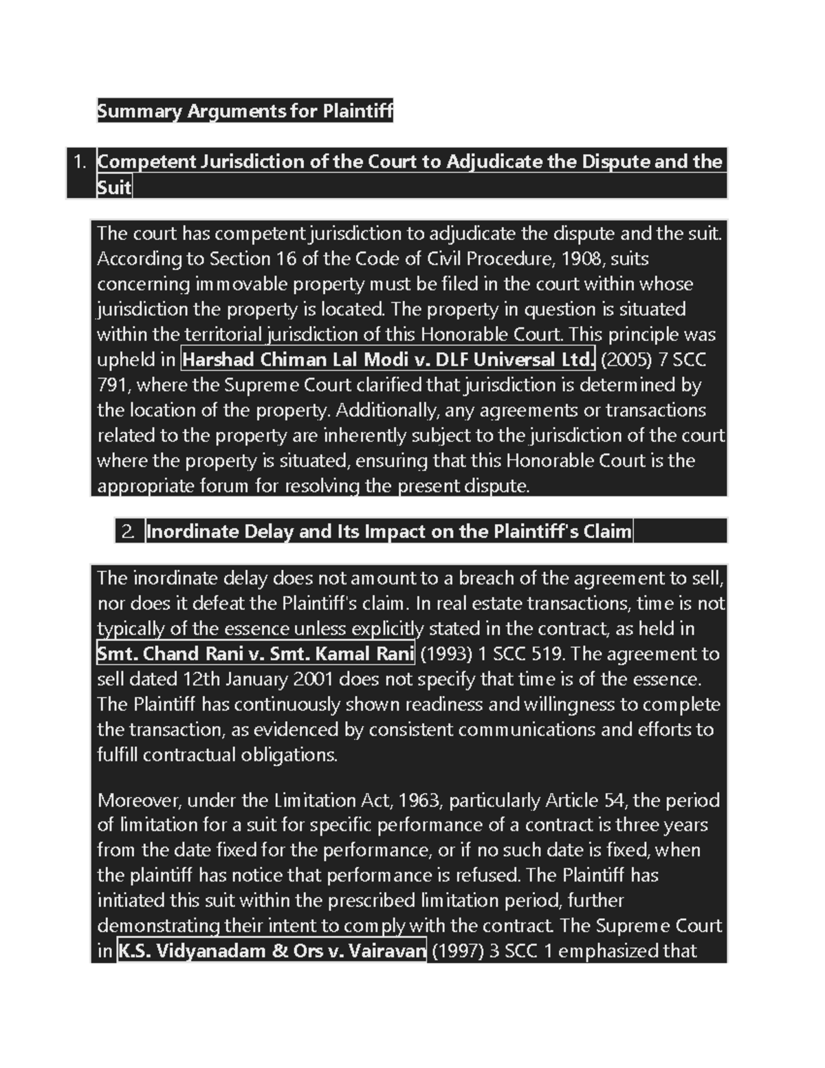 Summary Arguments for Plaintiff - Summary Arguments for Plaintiff ...