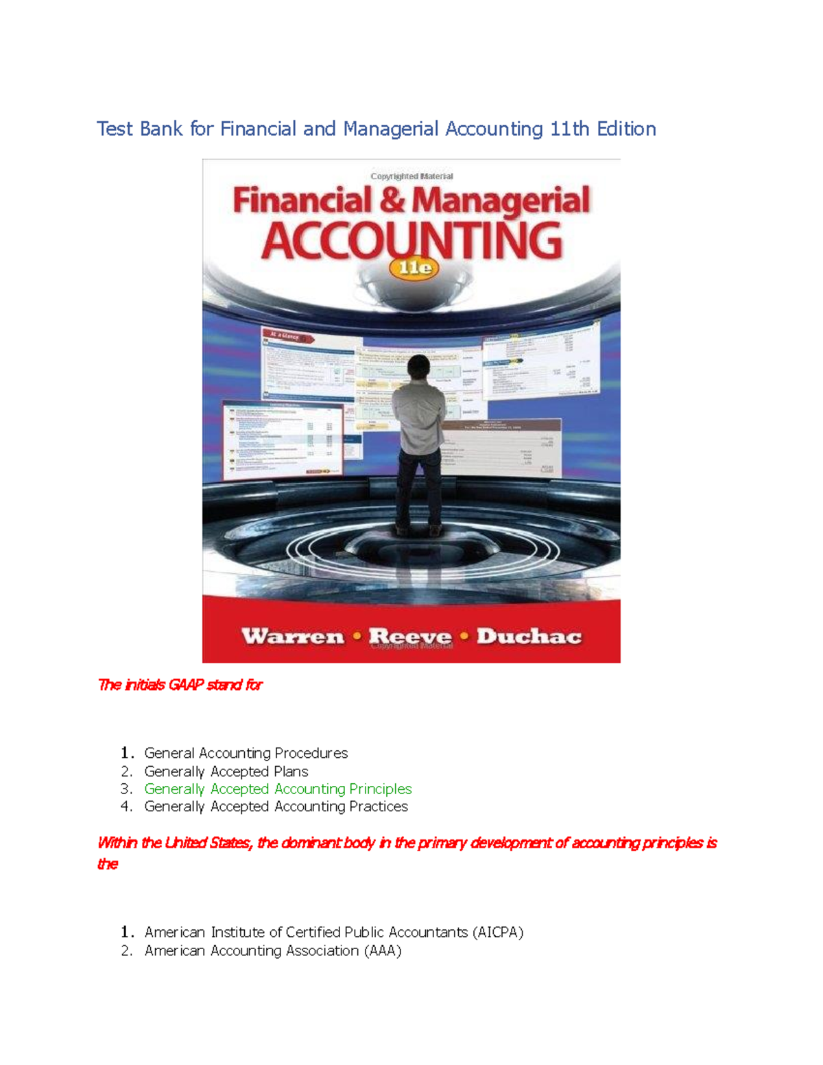 Test Bank for Financial and Managerial Accounting 11th Editio 1 ...