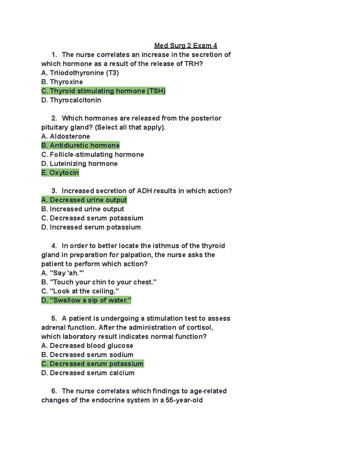 Med Surg 2 Exam 4 Review - Key Concepts and Questions - Studocu