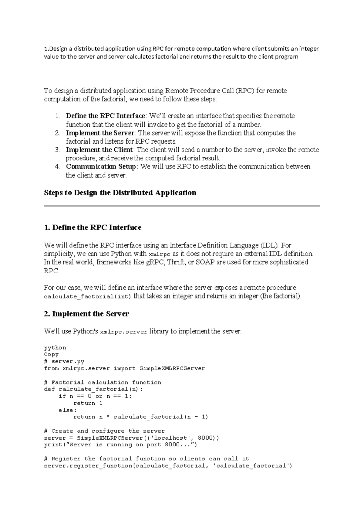 Designing a Distributed Application with RPC for Factorial Calculation ...