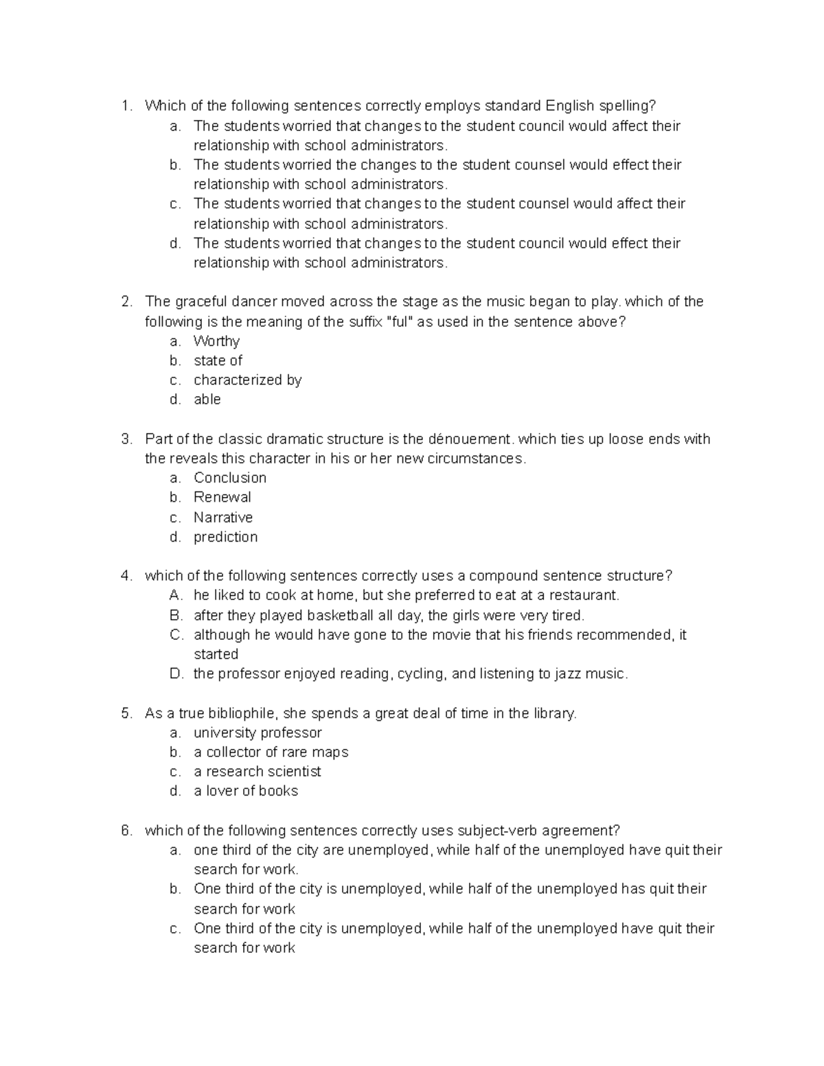 English Language Proficiency Quiz Spelling Grammar And Structure