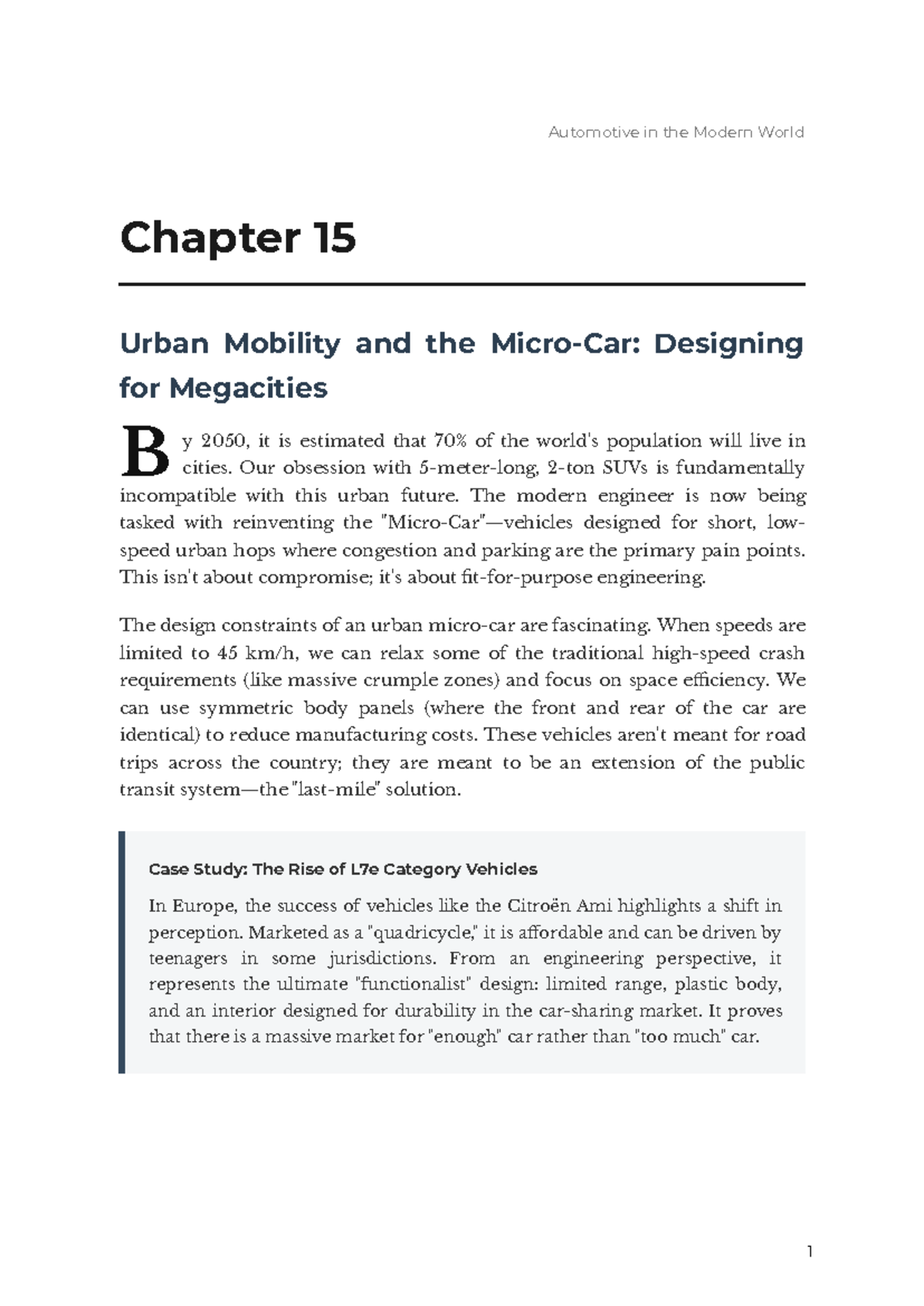 Chapter 15: Urban Mobility & Micro-Car Design for Megacities - Studocu