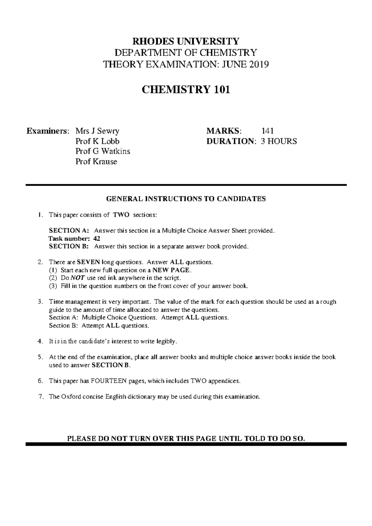 2021 CHEM 101 May Assessment Final Exam Answers and Guidelines - Studocu