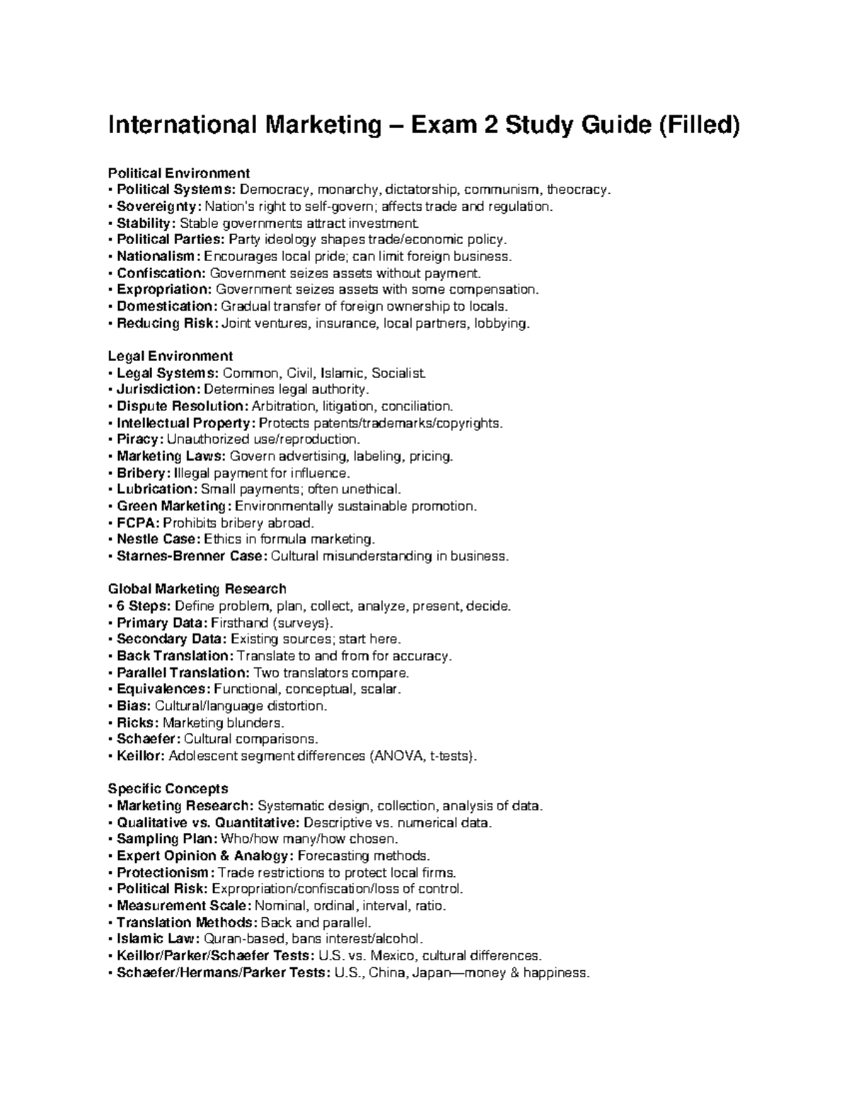 International Marketing - Exam 2 Study Guide: Political & Legal ...