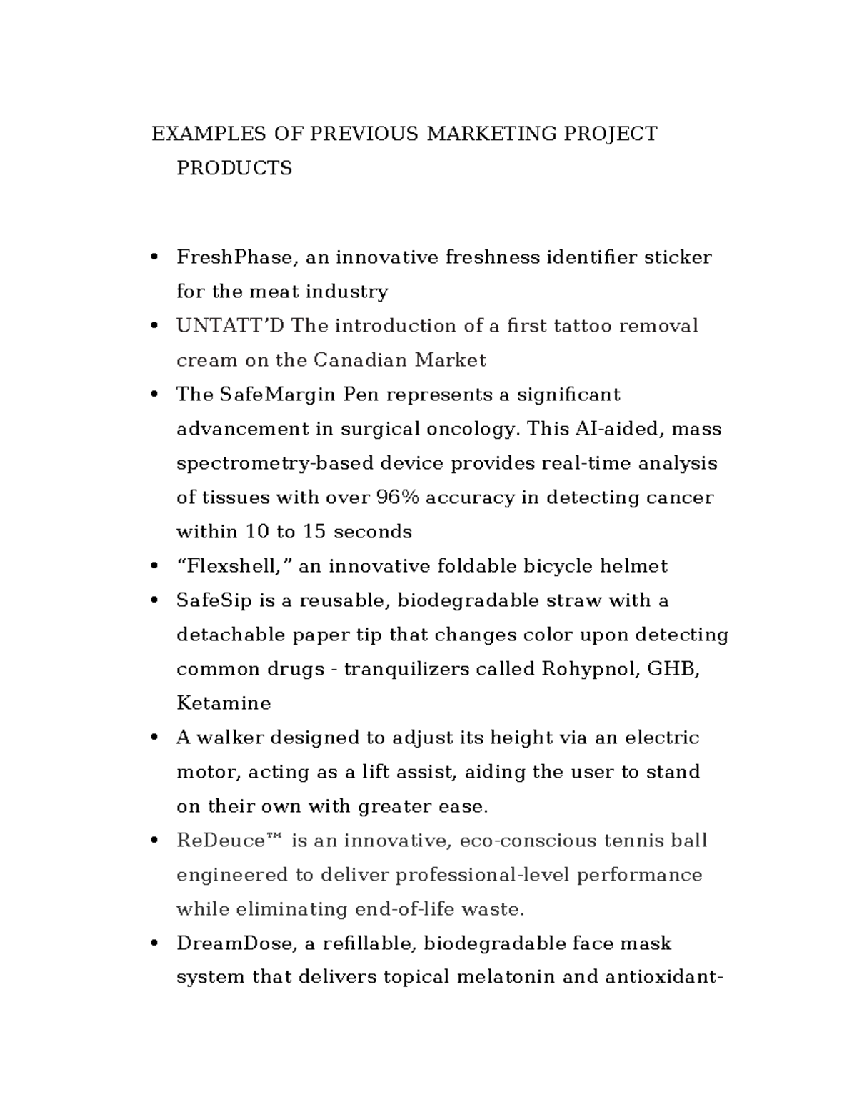 Marketing Project Products Examples (MKT 101) - Studocu