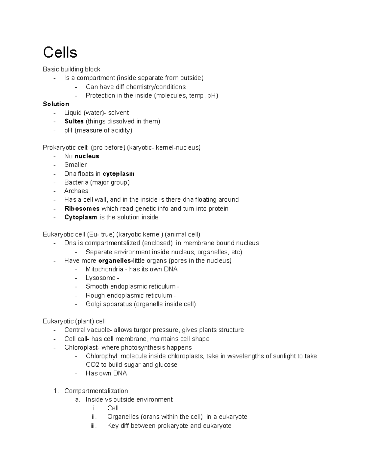 Biology 101: Chapter 1-5 - Structure & Function of Cells - Studocu