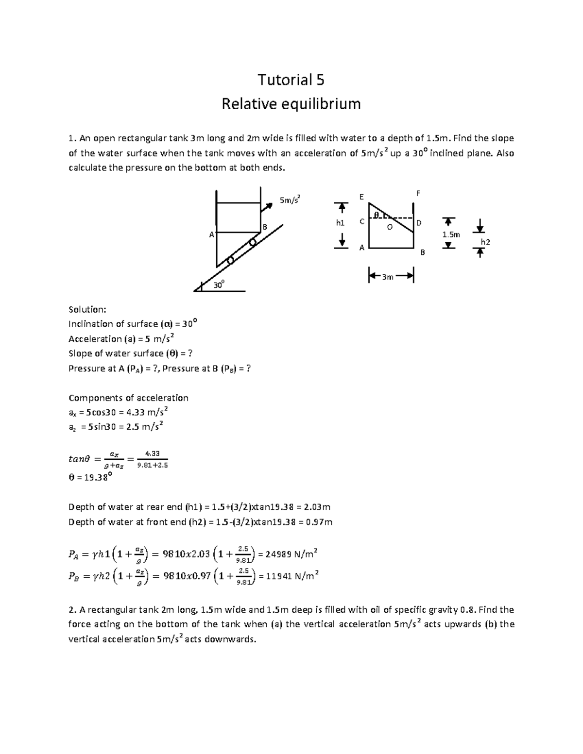 Relative Equilibrium Tutorial Solutions (Engineering Mechanics) - Studocu