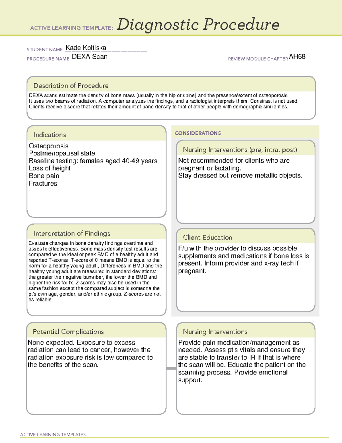 DEXA Diagnostic Procedure Active Learning Template - Studocu