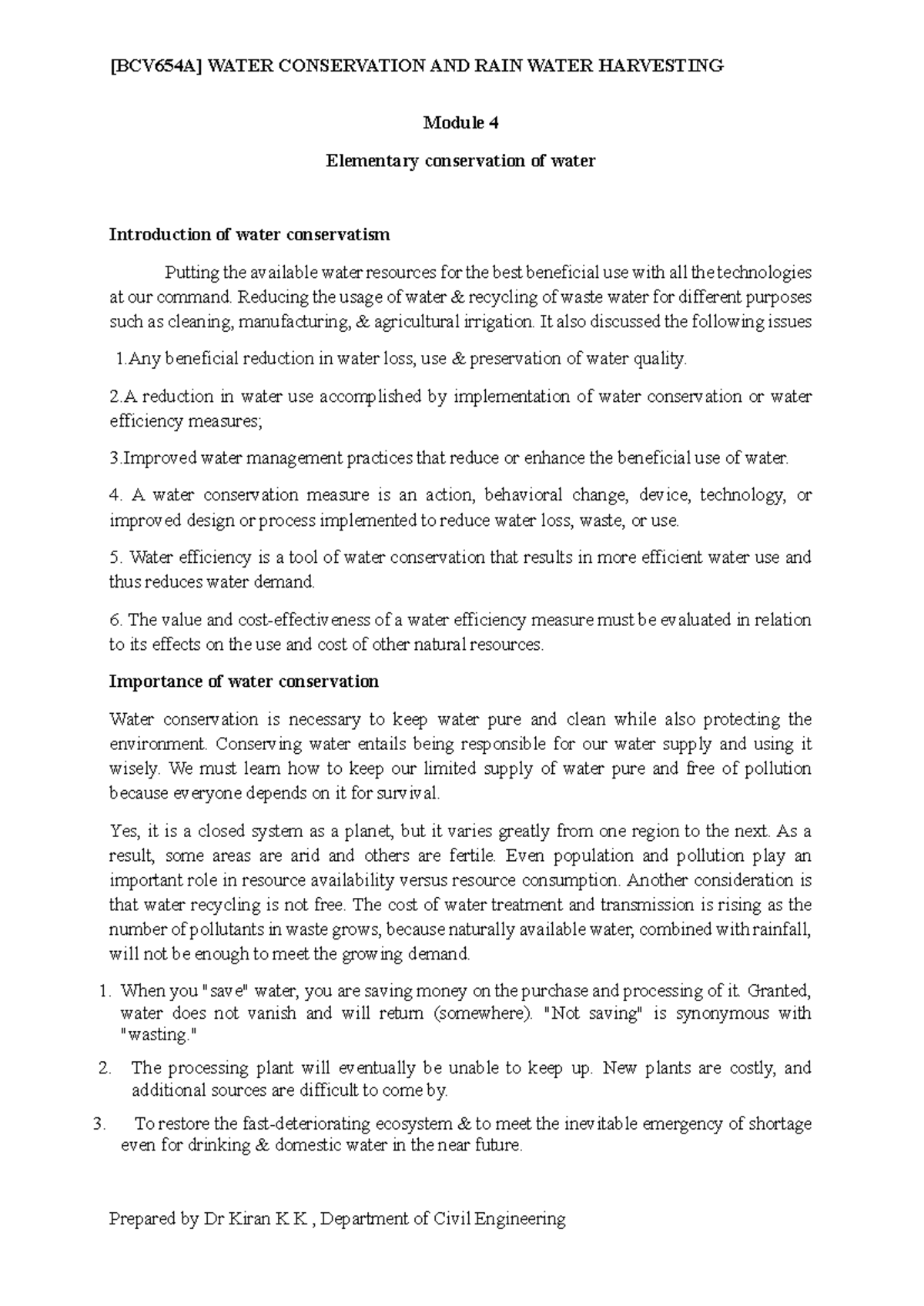 Module 4 - Water Conservation and Rain Water Harvesting Notes for ...