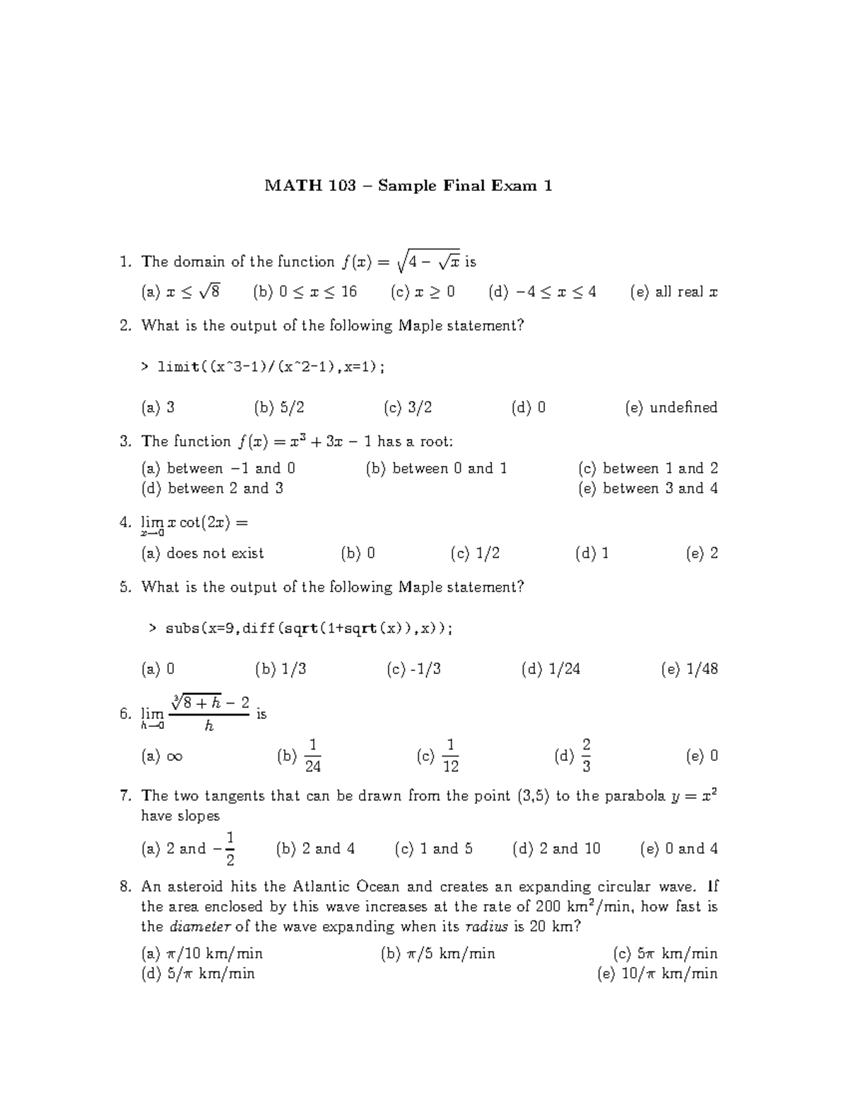 M103-se1 - Sample Final Exam 1 Practice Problems - Studocu