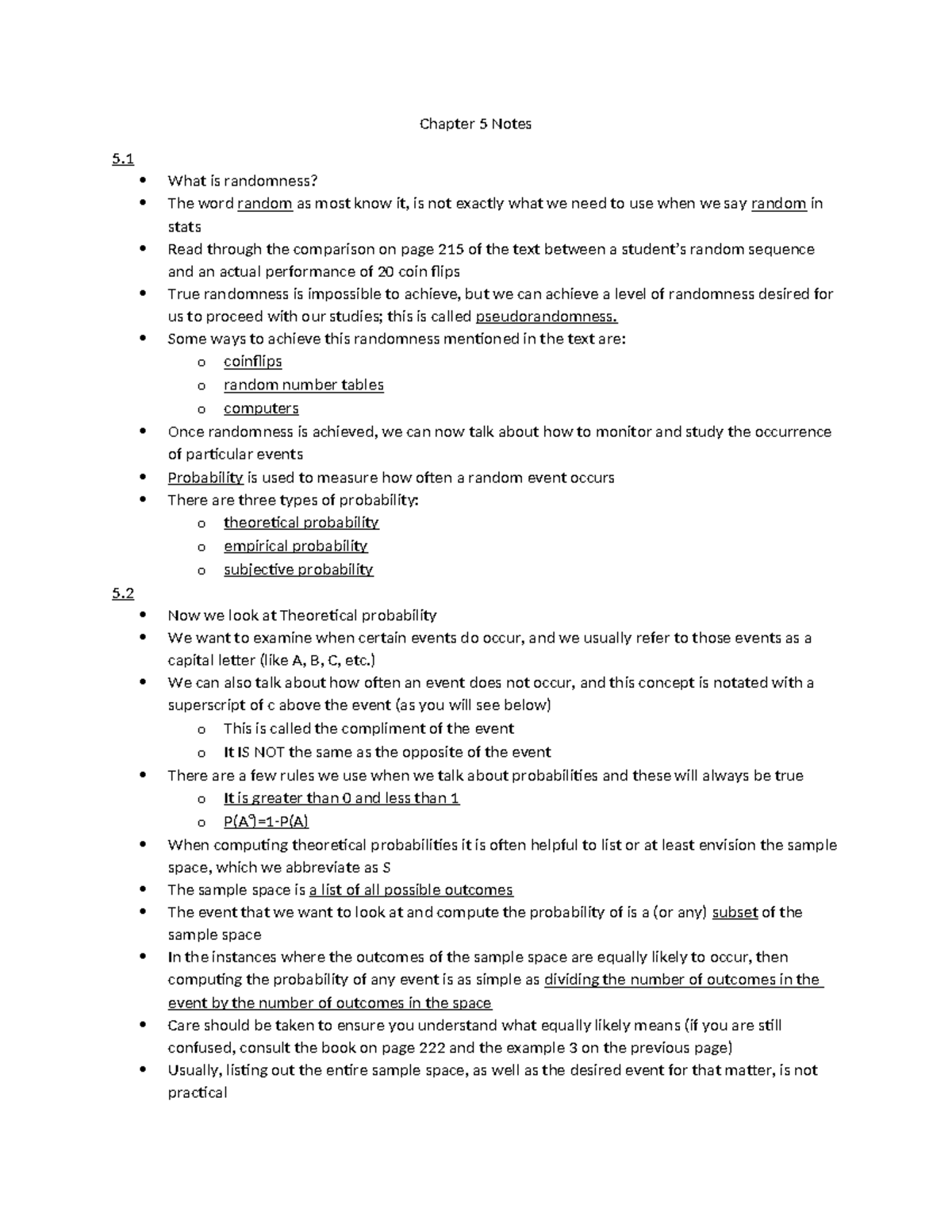 Chapter 5 Lecture Notes: Understanding Randomness and Probability - Studocu