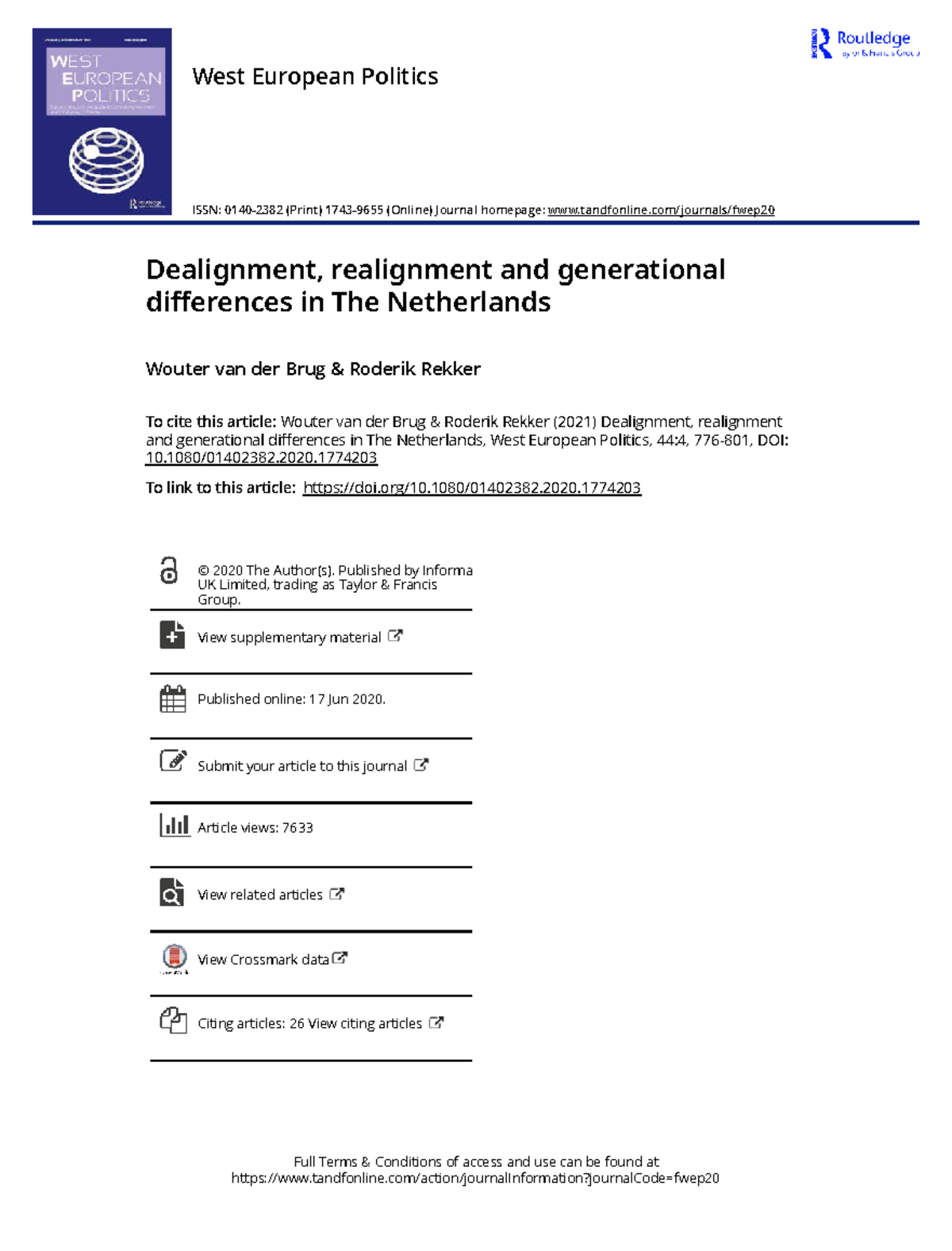 Dealignment and Realignment: Generational Shifts in Dutch Politics ...
