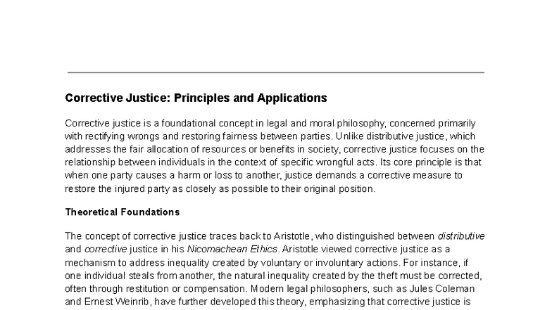 Corrective Justice: Principles and Applications (PHIL 101) - Studocu