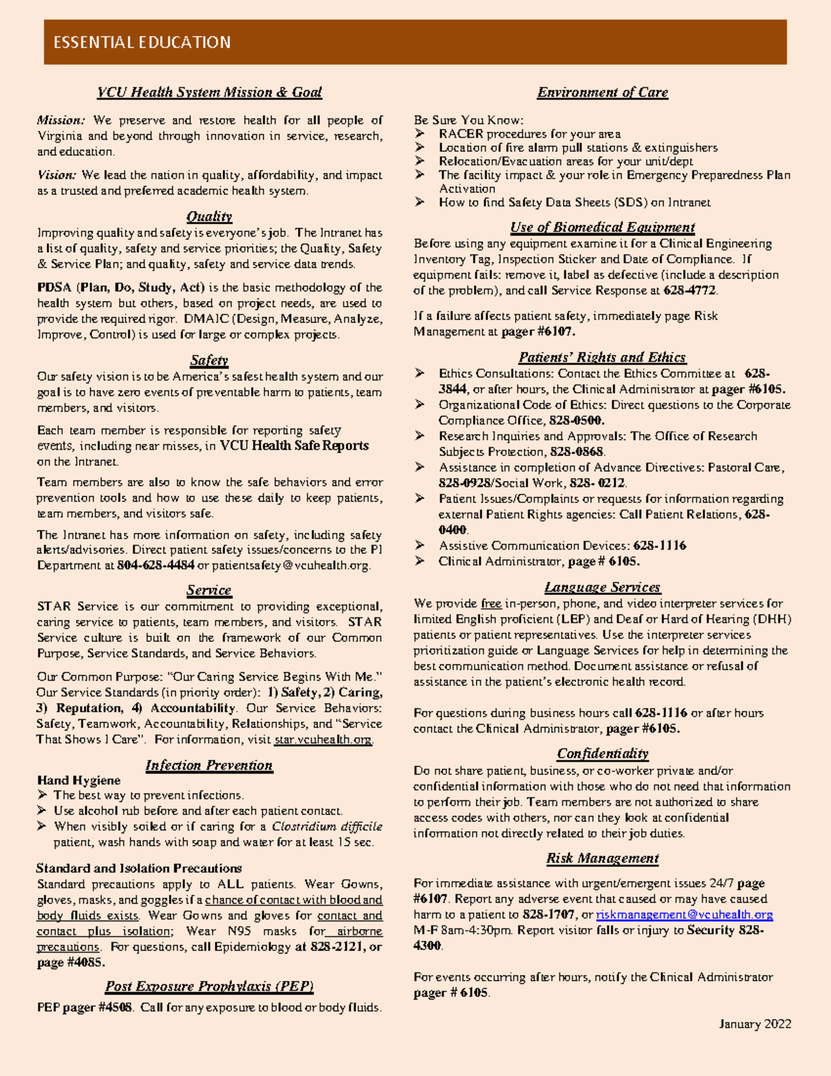 VCU Health System Essential Education Overview and Guidelines - Studocu