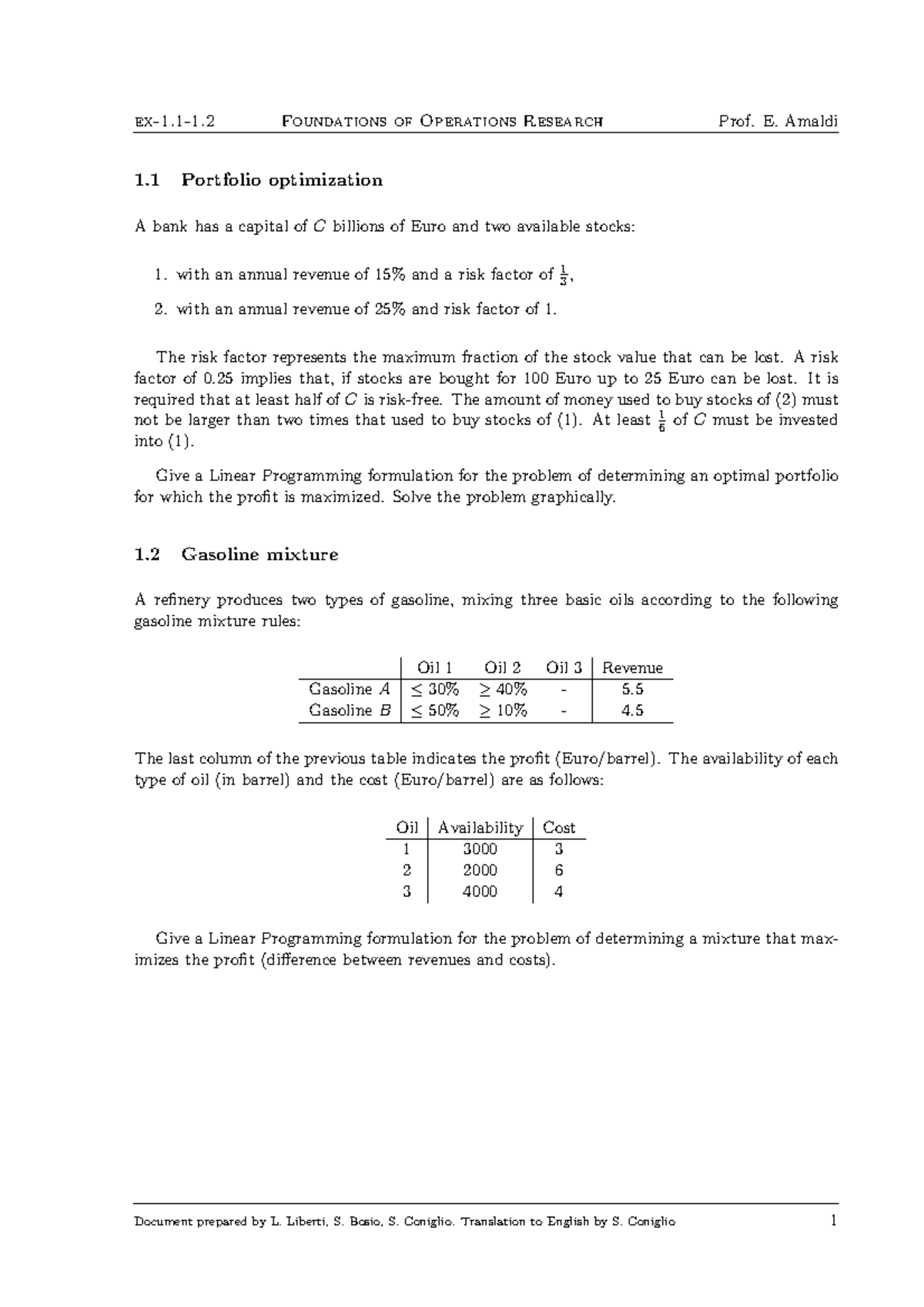 Foundations of Operations Research: Portfolio & Gasoline Mixture Ex-1 ...