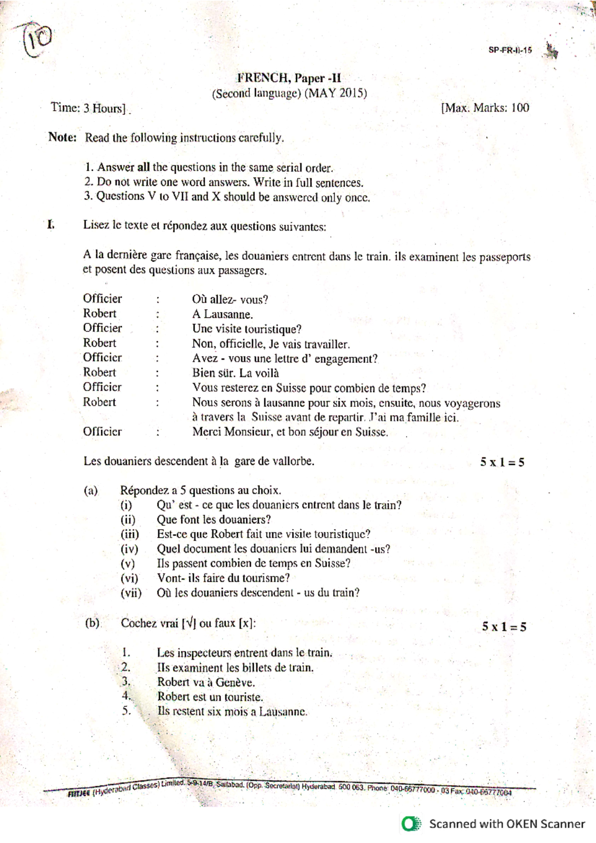 2 Year Model paper -10 - 10 FRENCH, Paper (Second language) (MAY 2015 ...