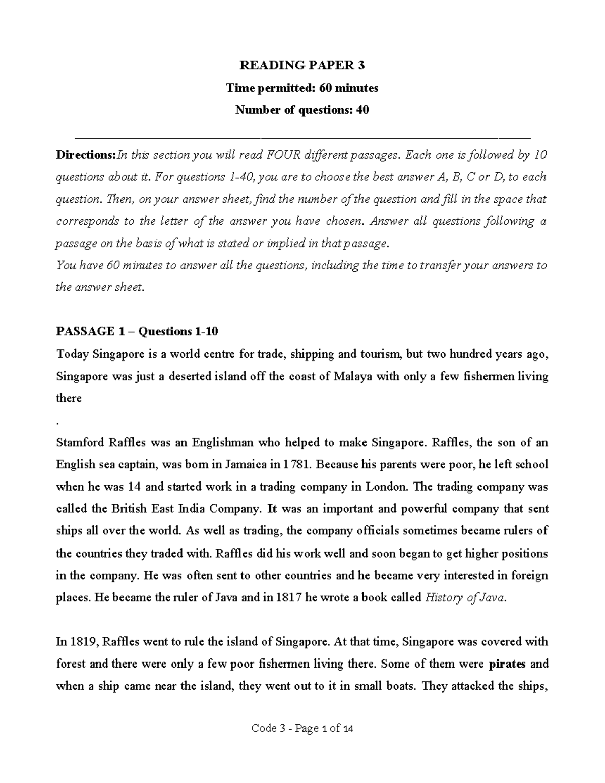 VSTEP Reading Test 3: Practice Questions and Passages - Studocu