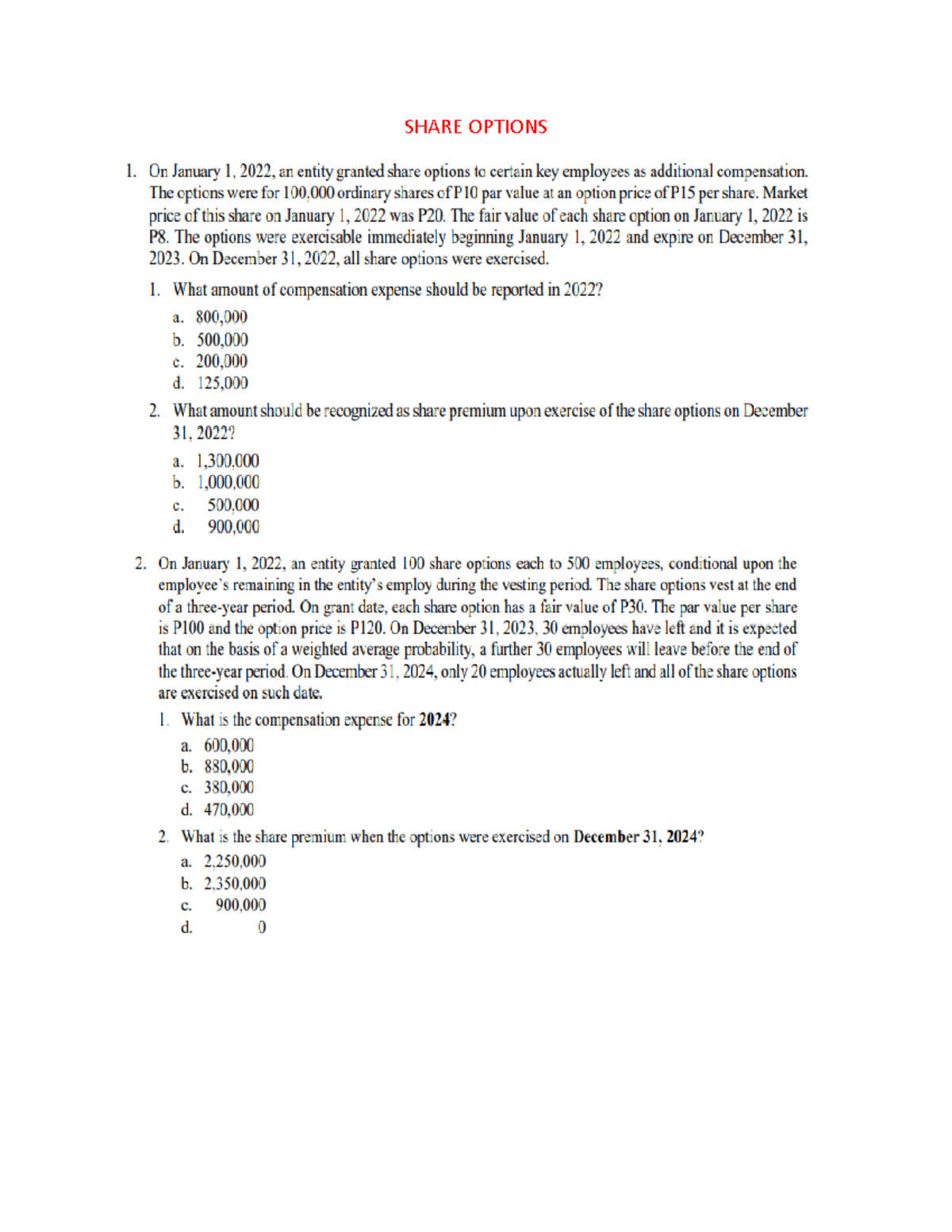 Baiacc 2X- Share- Options - BS Accountancy - SHARE OPTIONS - Studocu
