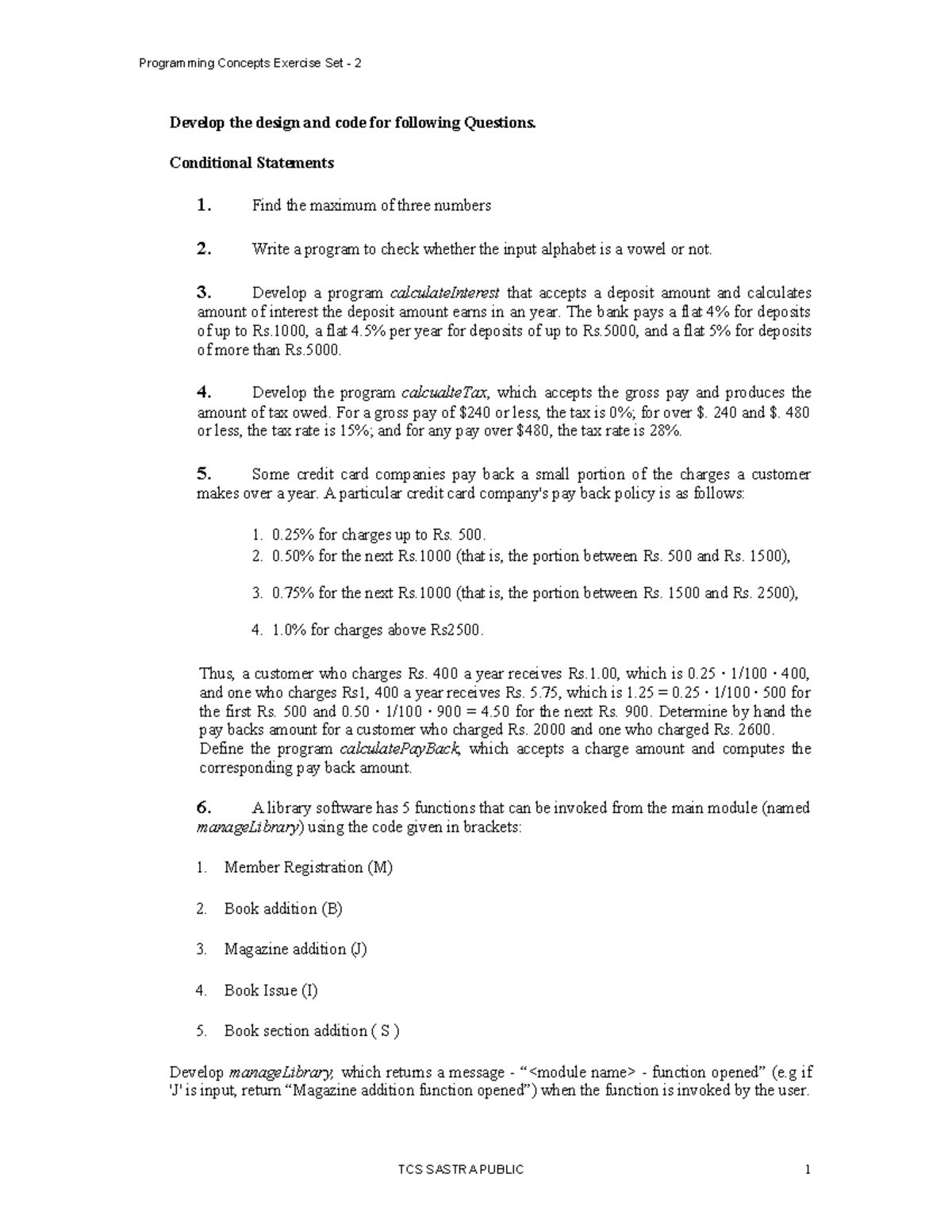 Pre ILP PC Exercise Set 2: Conditional Statements & Programs - Studocu