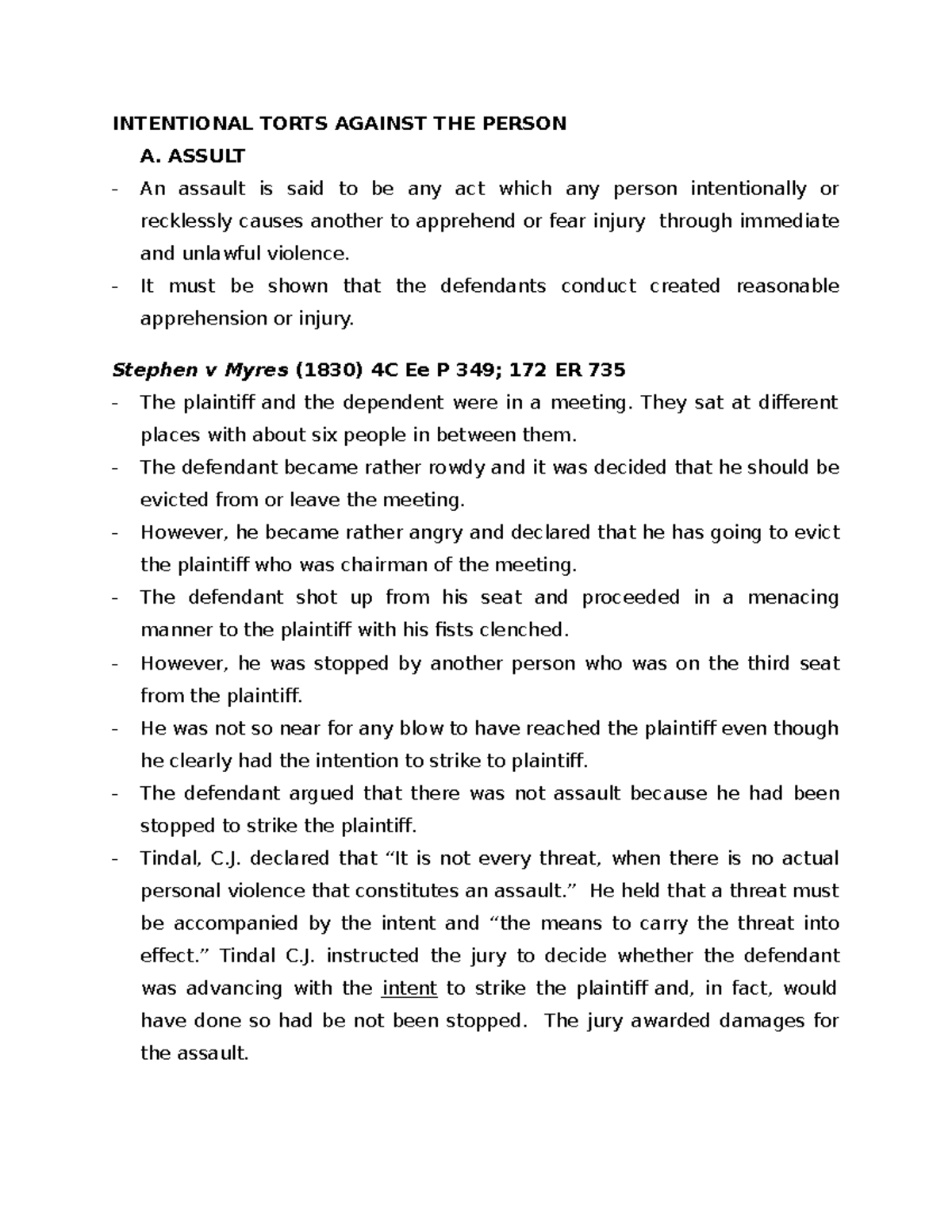 **Law 101: Intentional Torts Against the Person - Key Cases and ...