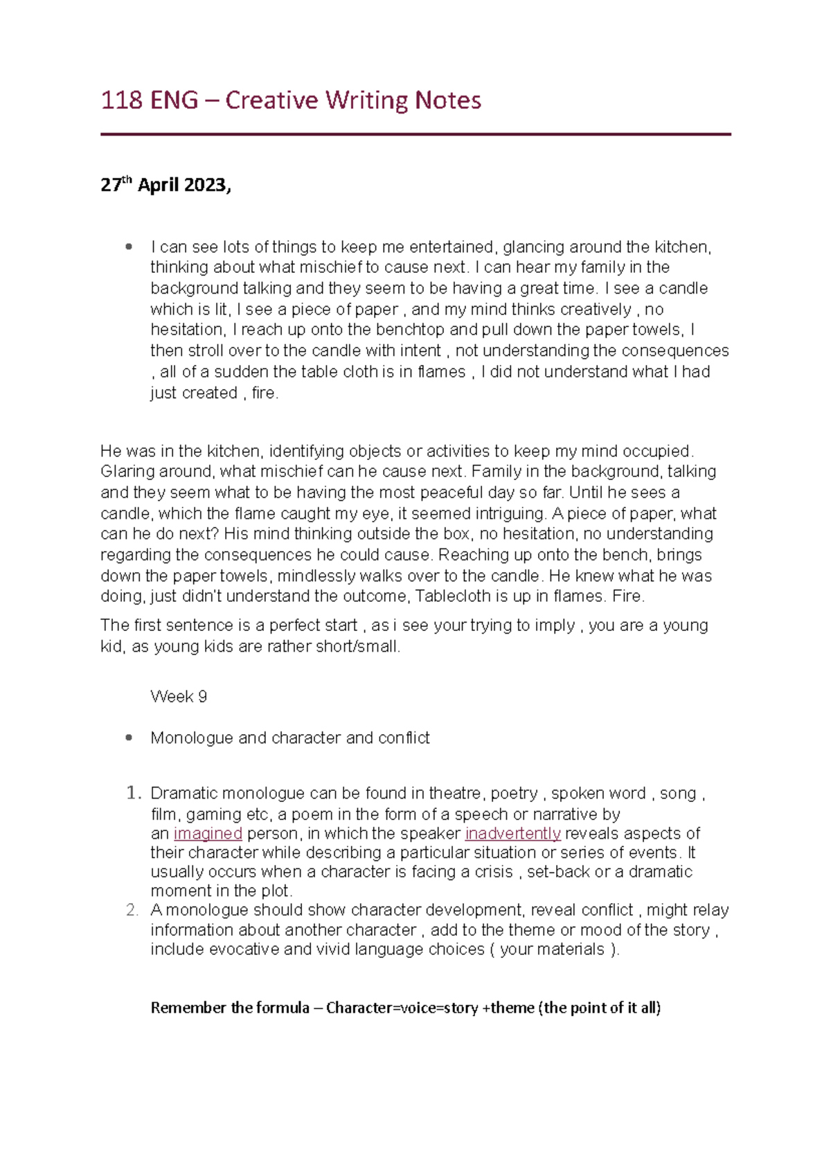 118 ENG – Creative Writing Notes Term 2 (Week 9-11) - Studocu