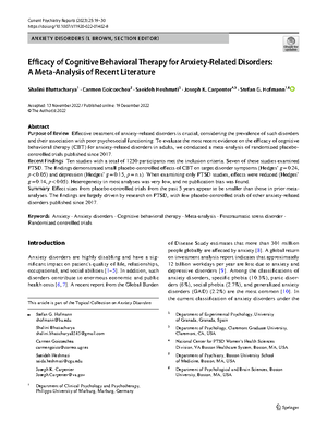 Efficacy of CBT for Anxiety Disorders: A Meta-Analysis (2017-2022 ...