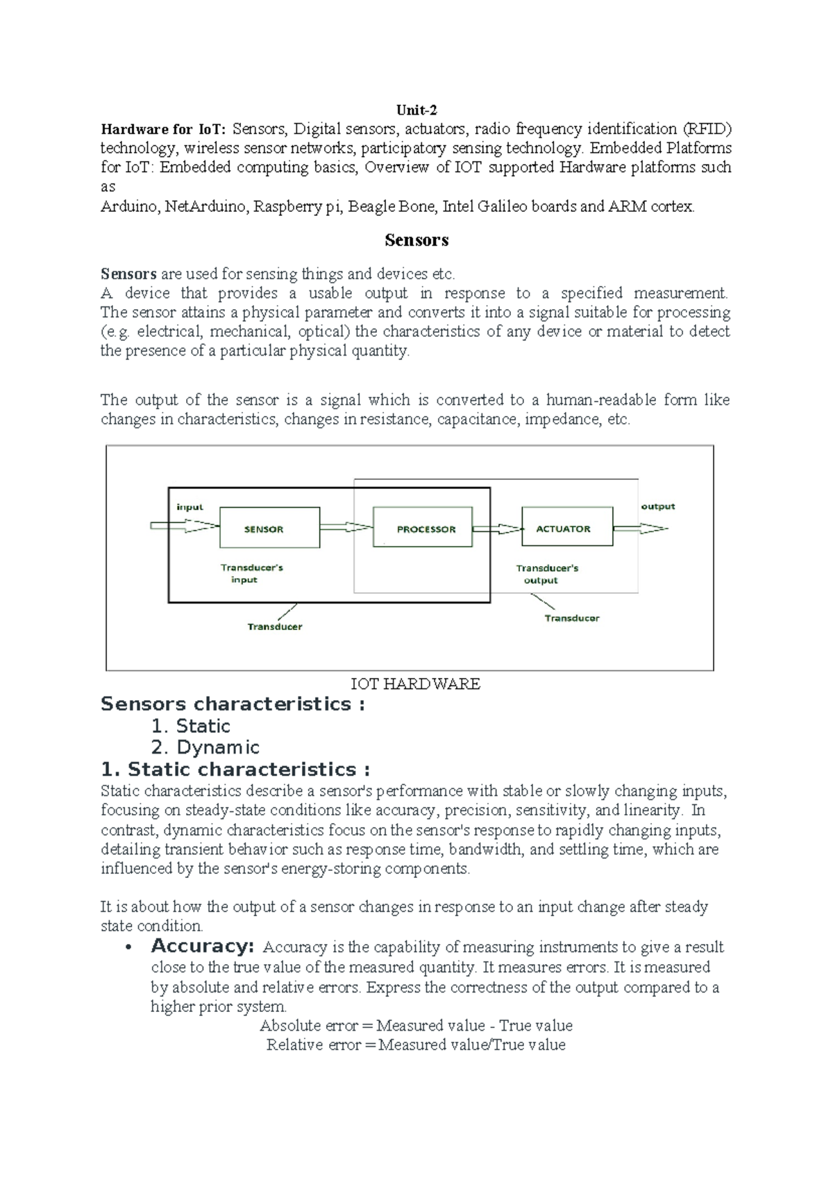 IoT Unit 2: Comprehensive Overview of Hardware, Sensors, and Actuators ...
