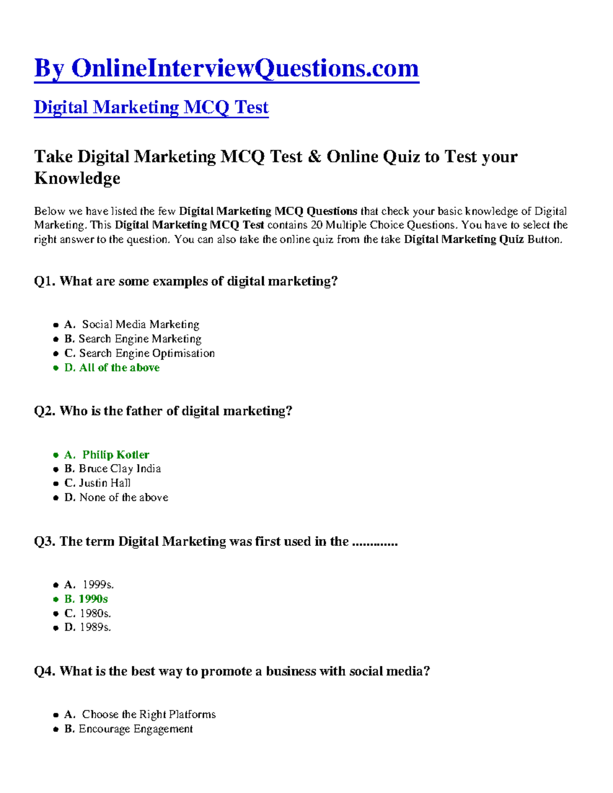 Digital Marketing MCQs for Exam Preparation - (Course Code: DM101 ...