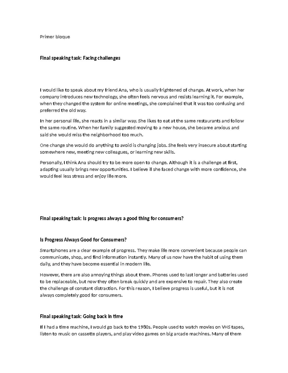 ESP101 Final Speaking Task: Facing Challenges and Progress - Studocu